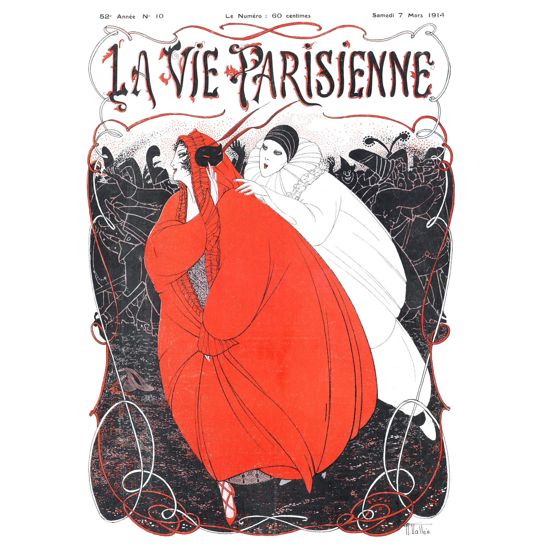 Artery8 La Vie Parisienne Red Woman Pierrot Clown Magazine Cover Premium Wall Art Canvas Print 18X24 Inch