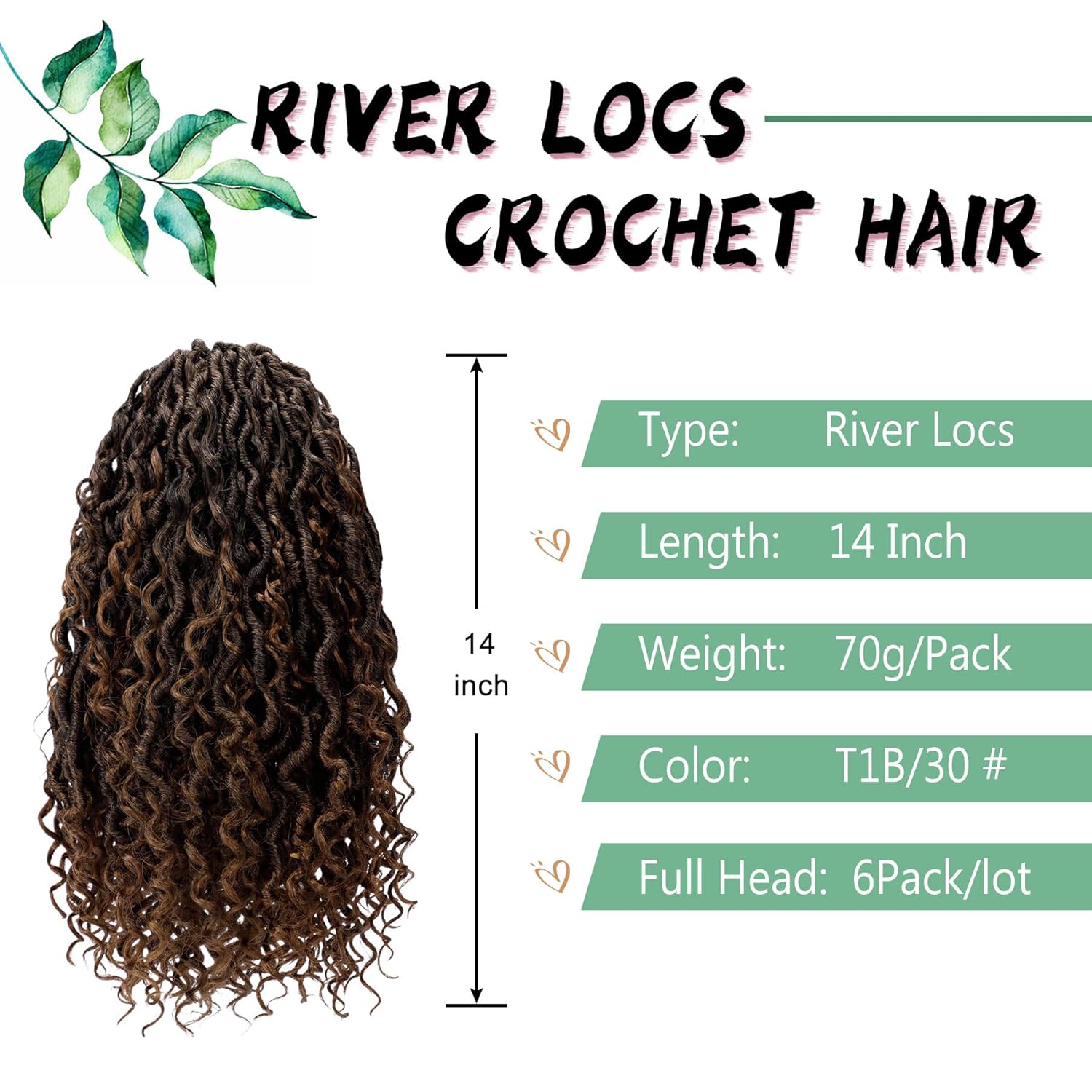 LIYATE Goddess Faux Locs Crochet Hair 14 Inch 6 Packs Crochet Hair for Black Women Pre Looped Soft River Locs Crochet Braids with Curly Hair Boho Style Hair Extensions(T1B/30)