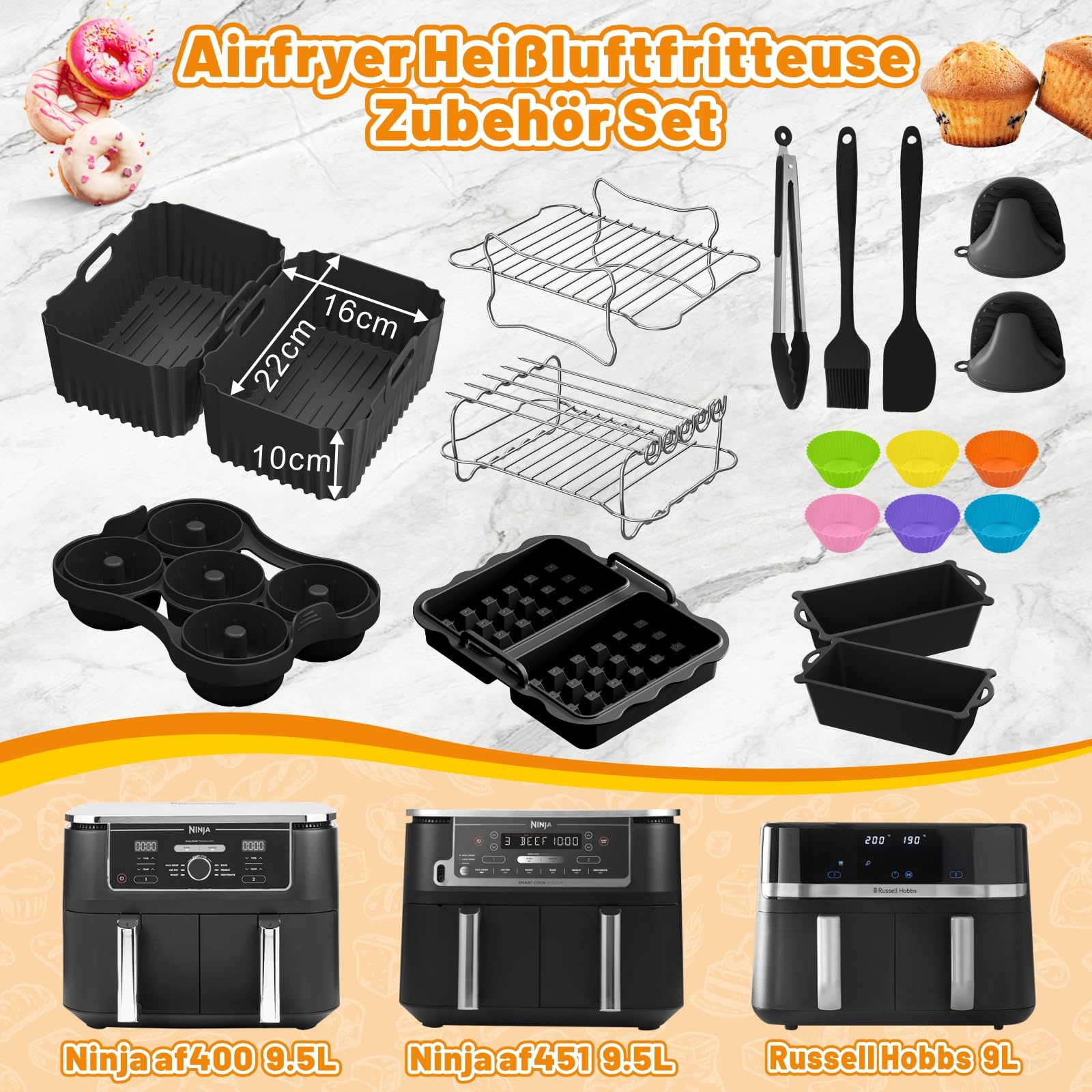 Accesorios para Freidora Aire Ninja Foodi Max Dual Zone AF400EU AF451EU 9,5L, Molde Silicona para Freidora Aire Russell Hobbs 2 Compartimentos 9L