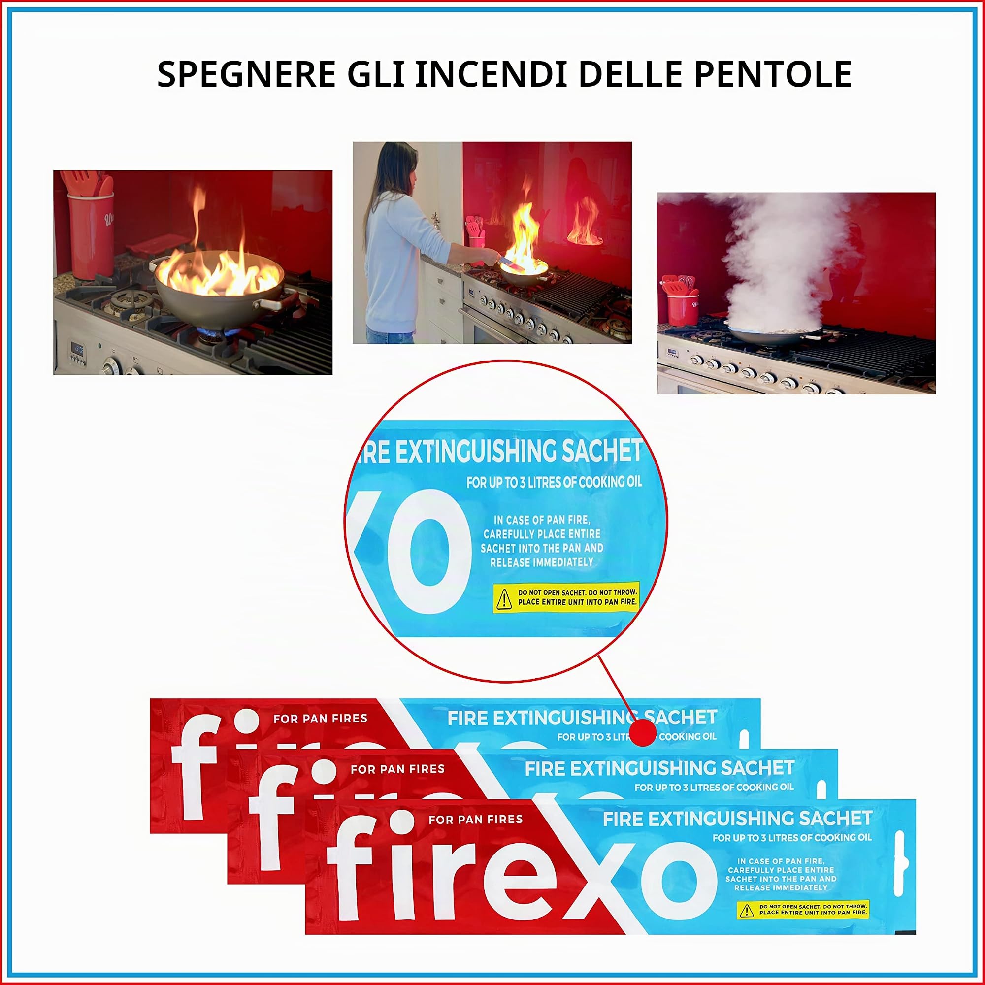 Pacchetto Firexo Estintore (2 Liter) - Estintore Per Casa, Auto, Cucina, Camper, Lavoro, Ristorante, Barca, Camino - Estintore per Tutte Le Classi Di Fuoco + Firexo bustina per la cucina