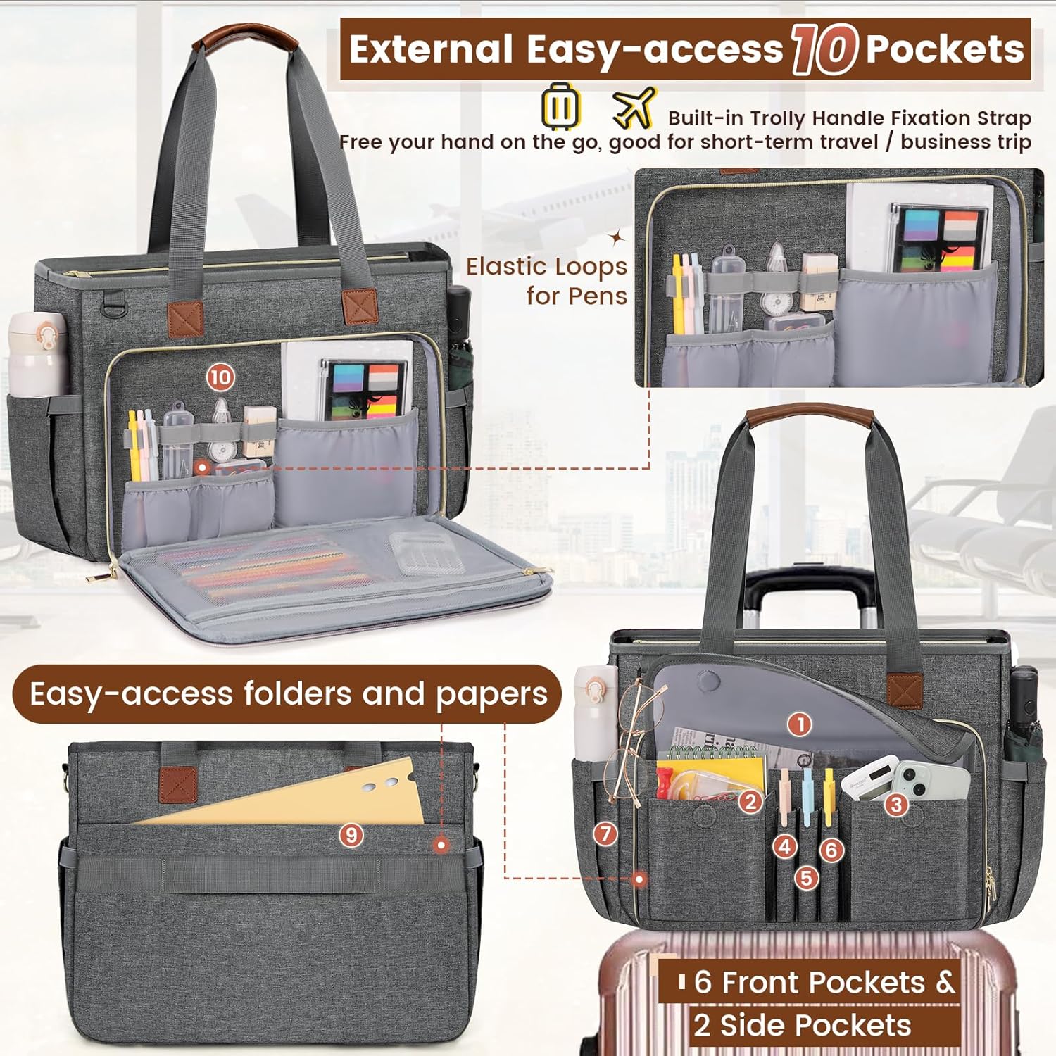 RAINSMORE Teacher Tote Bag 15.6 inch Laptop Bag for Women Work Bags Nurse Bag Lightweight Laptop Tote Computer Briefcase - Image 4