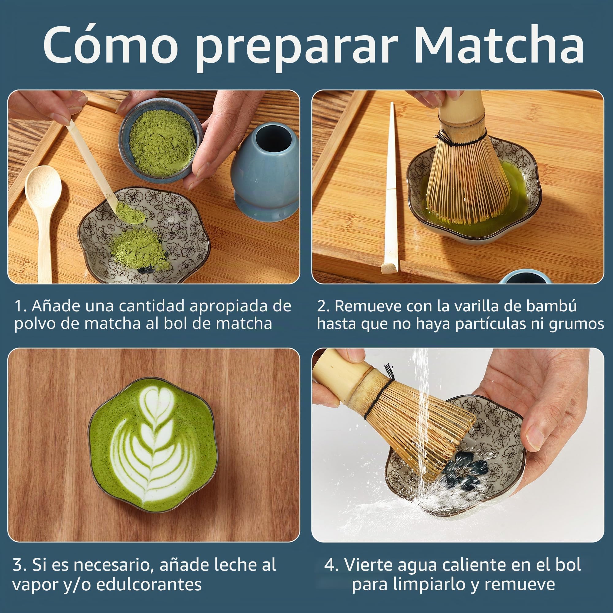 Matcha Kit 4 piezas Batidor te Matcha,Accesorio para la Ceremonia Japonesa del Matcha,Batidor Bambu te Matcha,Usado para Accessories for Making Matcha Tea