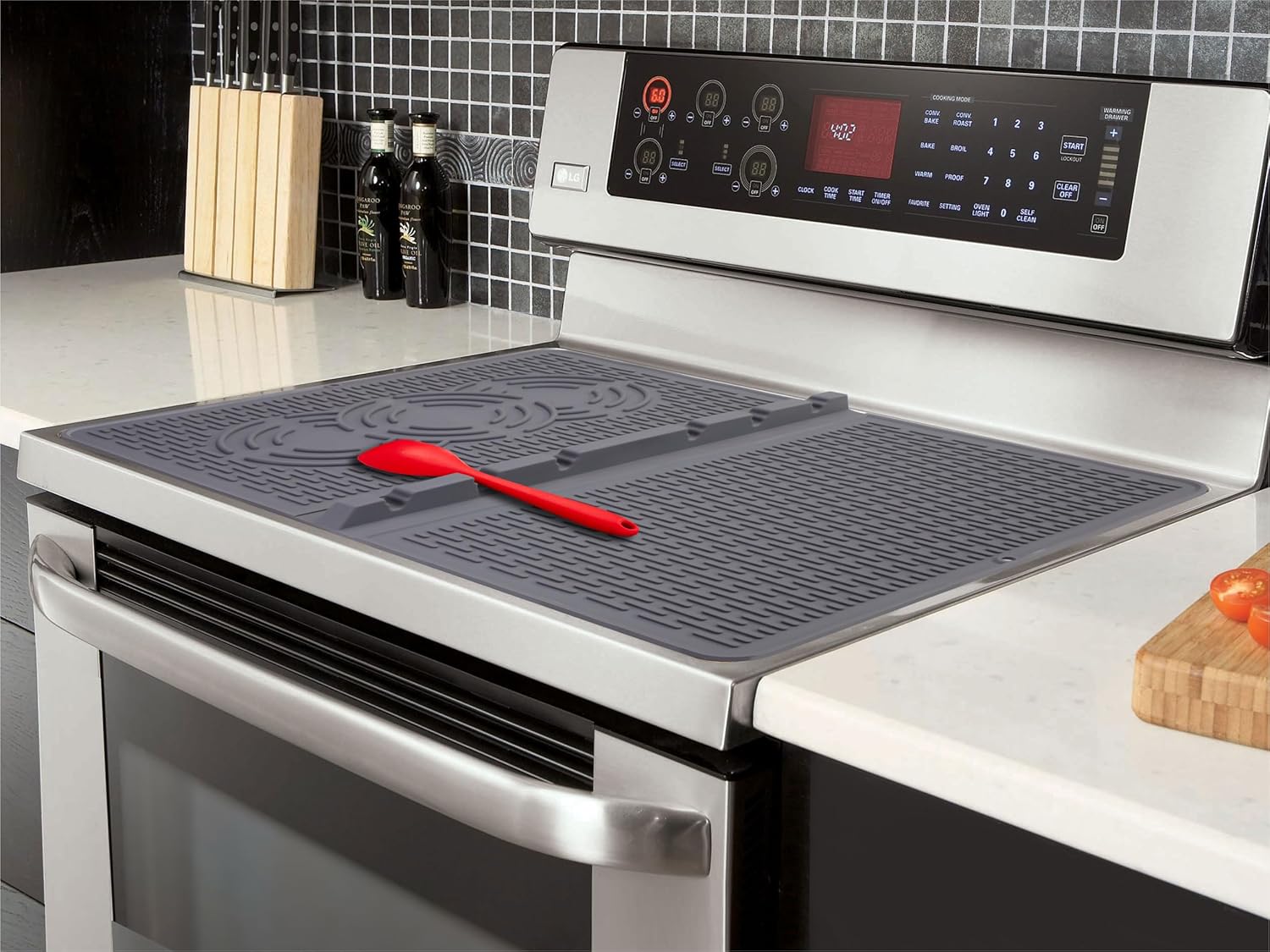 Silicone Stove Cover, 28″x20″ Heat Resistant Stove Top Covers for Electric Stove, Stove Mat Protector with Spatula Holder, Extra Large Dish Drying Mat for Kitchen, Grey