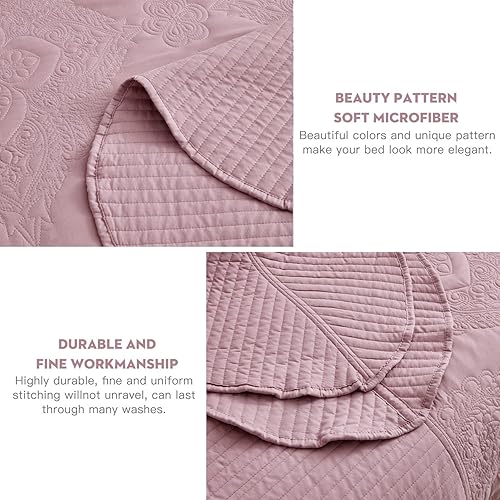 Miniatura 5 de HZ&HY - Juego de cubrecama de gran tamaño, ligero, delgado y reversible, 4 piezas, 100% microfibra, tamaño KingCal King, color sombras malva