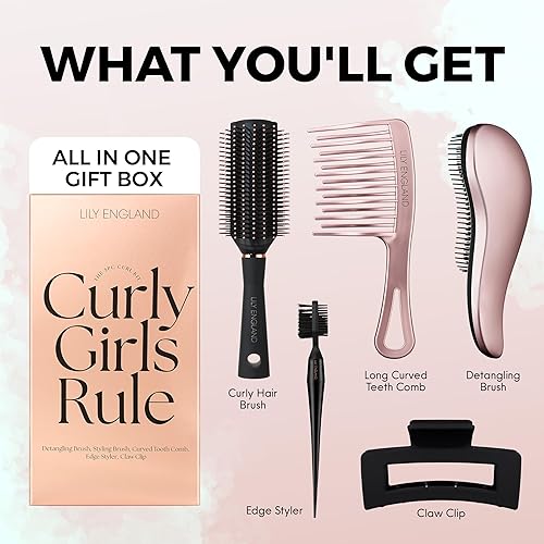 Miniatura 4 de Lily England Juego de cepillos de pelo rizado, para niños y mujeres, incluye cepillo desenredante, cepillo rizado, peine de dientes anchos, cepillo