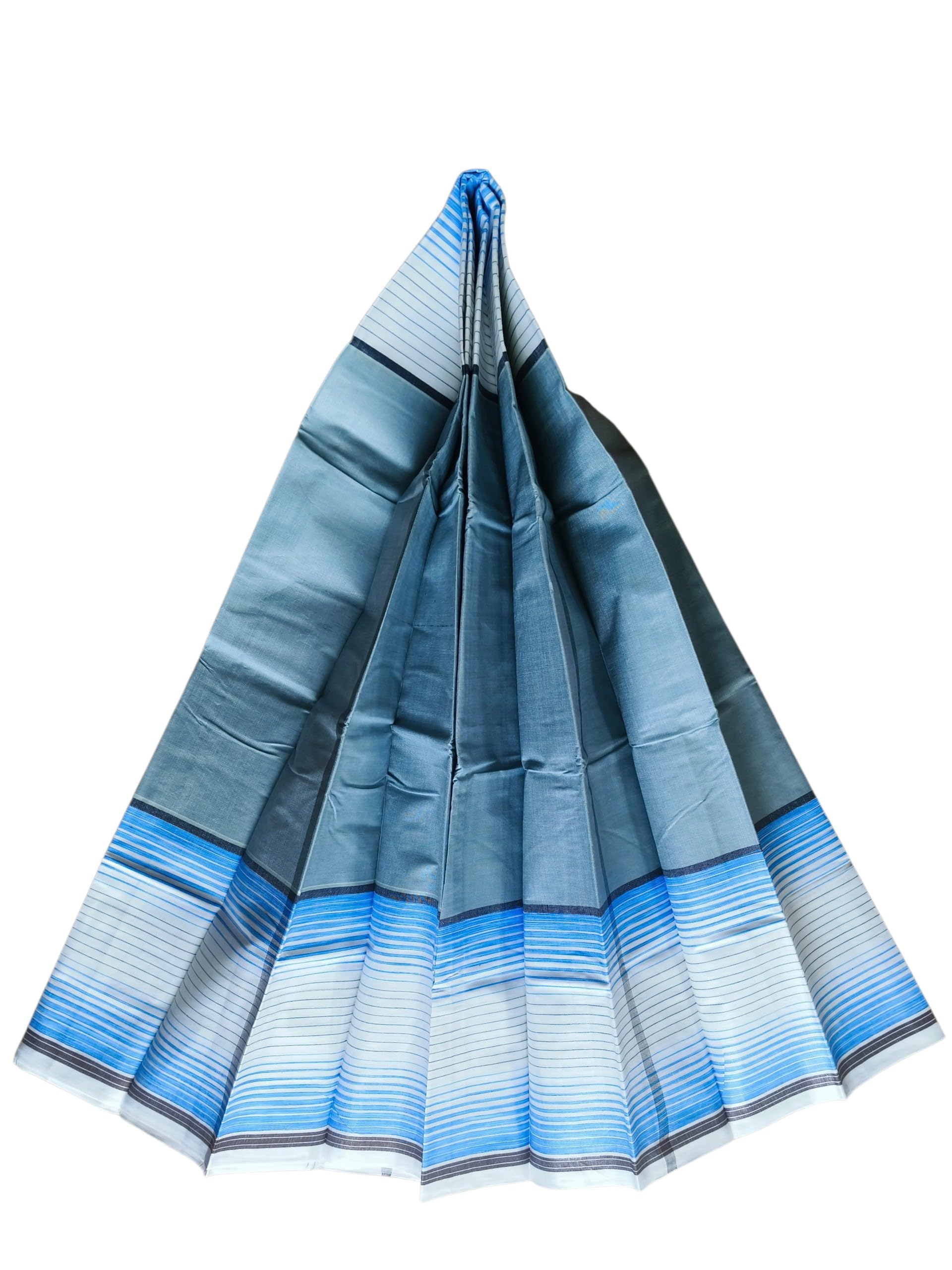 Bangladeshi Cotton Lungi for Men, Grey and Blue Striped, 100% Pure Cotton, 2.5 Metre, Traditional Design, Pack of 1-picture-37