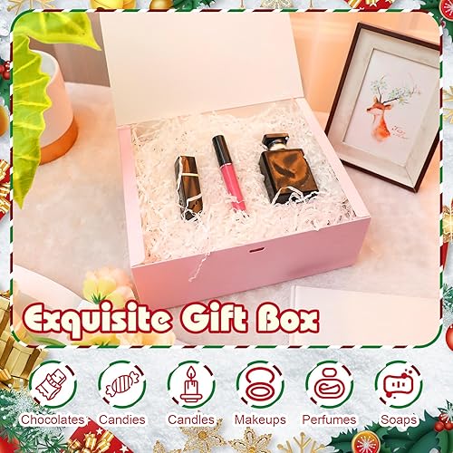 Miniatura 10 de Juego de 36 cajas de Navidad para regalos con tapas de 10 x 8 x 4 pulgadas, cajas de regalo de boda con cinta de agradecimiento y pin para regalos