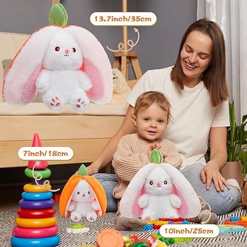 Miniatura 8 de MIAODAM Peluche de conejo de Pascua, Kawaii Squishy lindo conejo de Pascua que se convierte en conejo, muñeca de fruta de zanahoria, almohada de