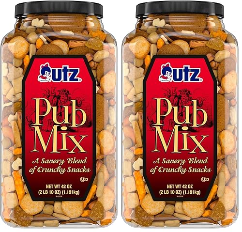 Vista 8 de Utz Pub Mix, 42 onzas. Barril, mezcla de bocadillos sabrosos con una mezcla de sabores crujientes para un delicioso aperitivo de fiesta, recipiente