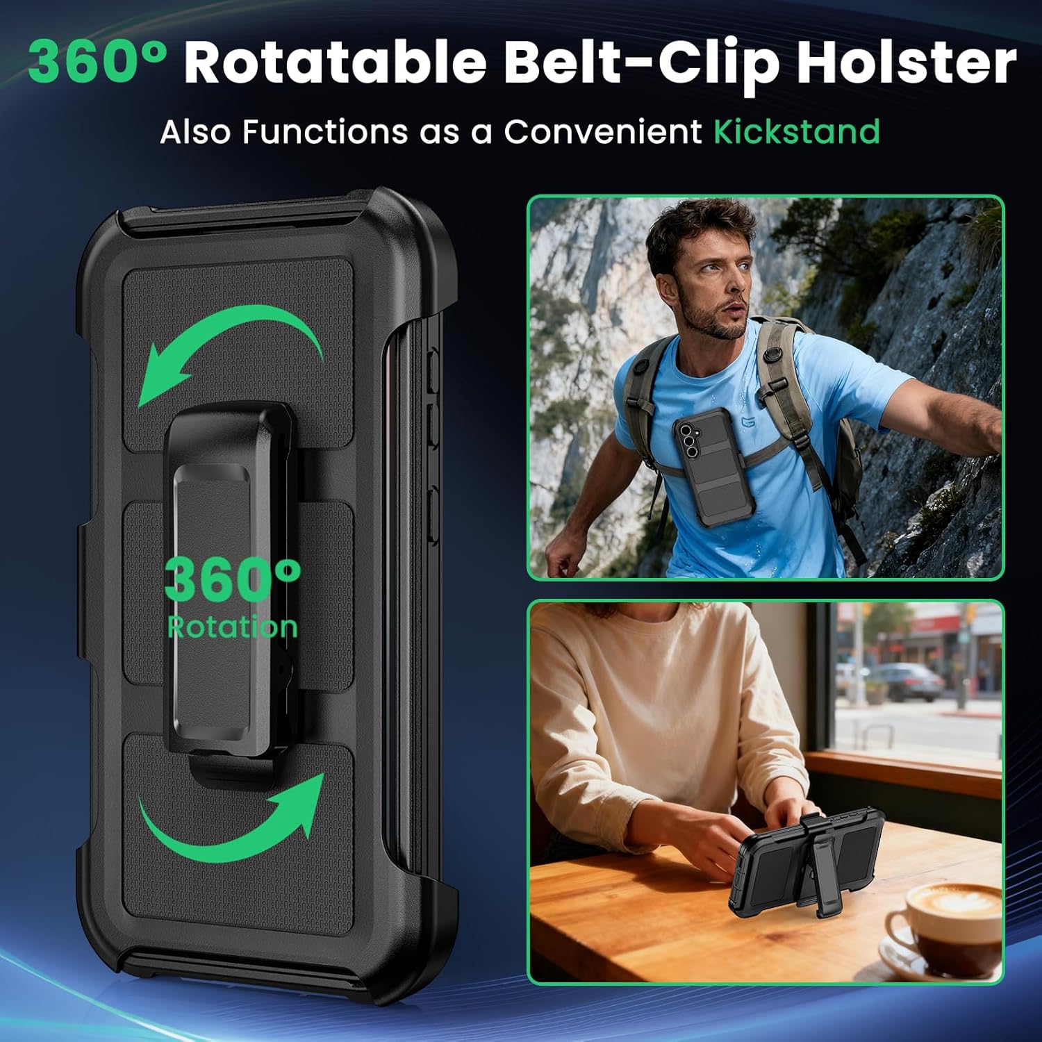 for Samsung Galaxy S25 FE Case, Heavy Duty Protective Case Rugged Shockproof Phone Cover with Belt Clip Holster/Kickstand for Samsung Galaxy S25 FE (Black, S25 FE) - Image 6