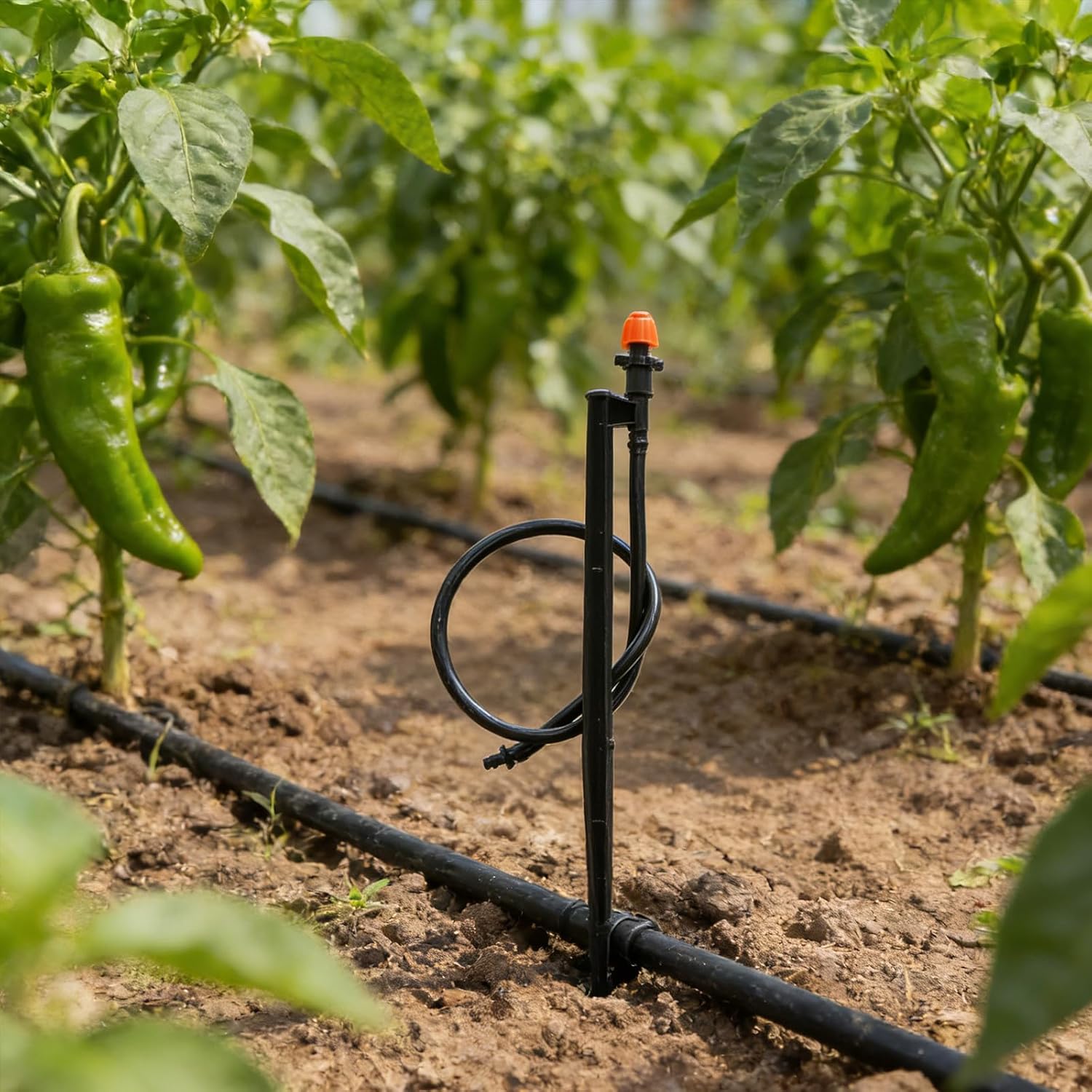 25pcs 180 Degree Drip Irrigation Sprinkler Head with Stake - Includes Spray Emitters with 1/4 Inch Tubing for for Outdoor Plant Watering System
