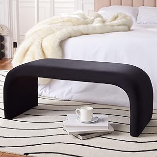 SAFAVIEH Home Collection Tenko Modern Black Velvet Bench (Fully Assemble...