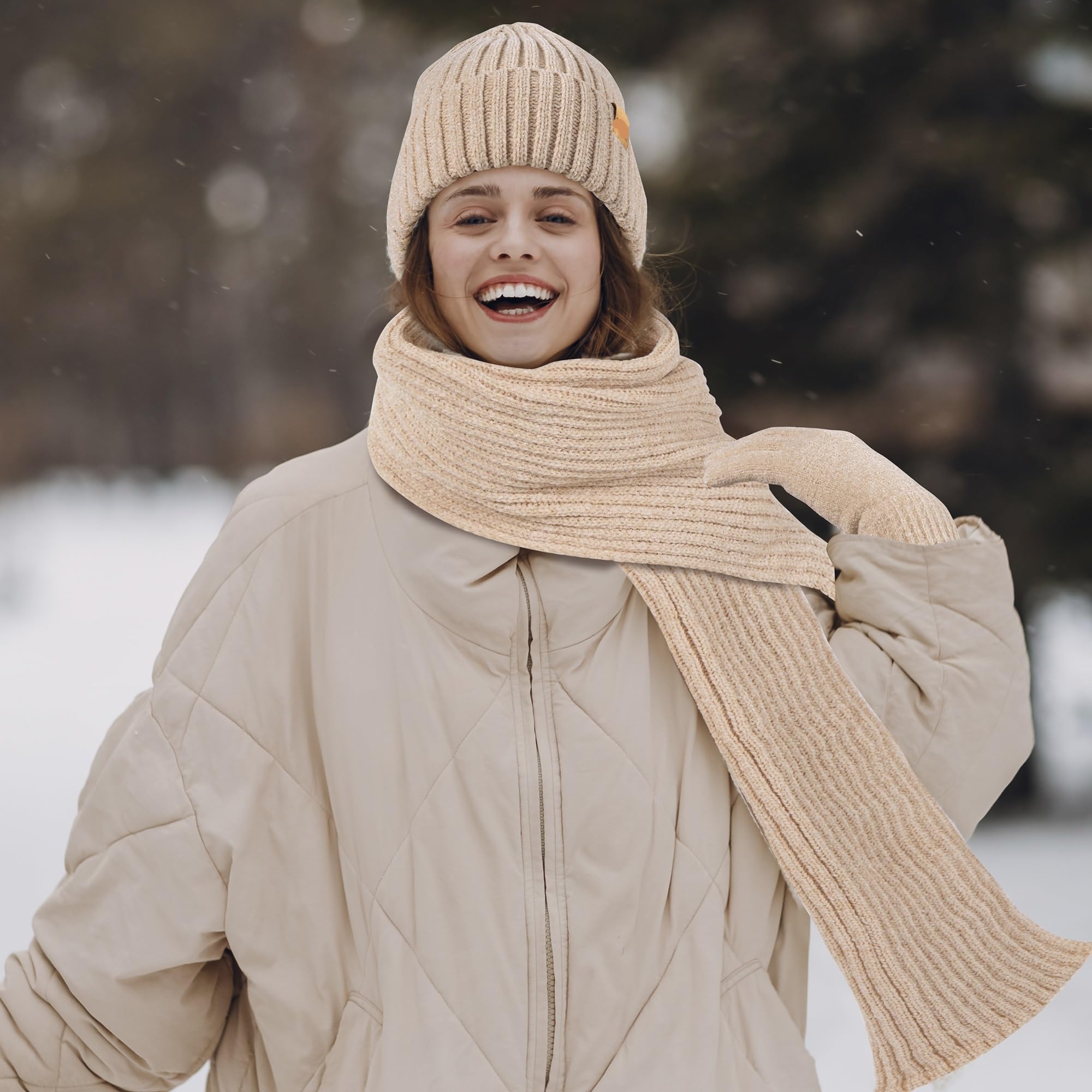 Mütze, Schal und Handschuhe for Damen, Wintermütze, Touchscreen-Geschenkset for kaltes Wetter Für Outdoor,Sport