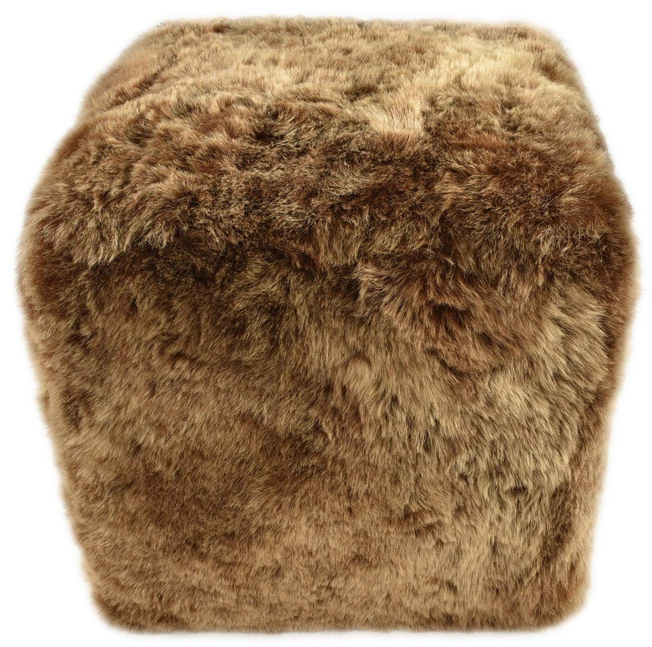 generisch Hocker Ottomane Sitzwürfel Pouf aus Lammfell Goldbraun mit Holz Gestell 42 x 42 x 42 cm