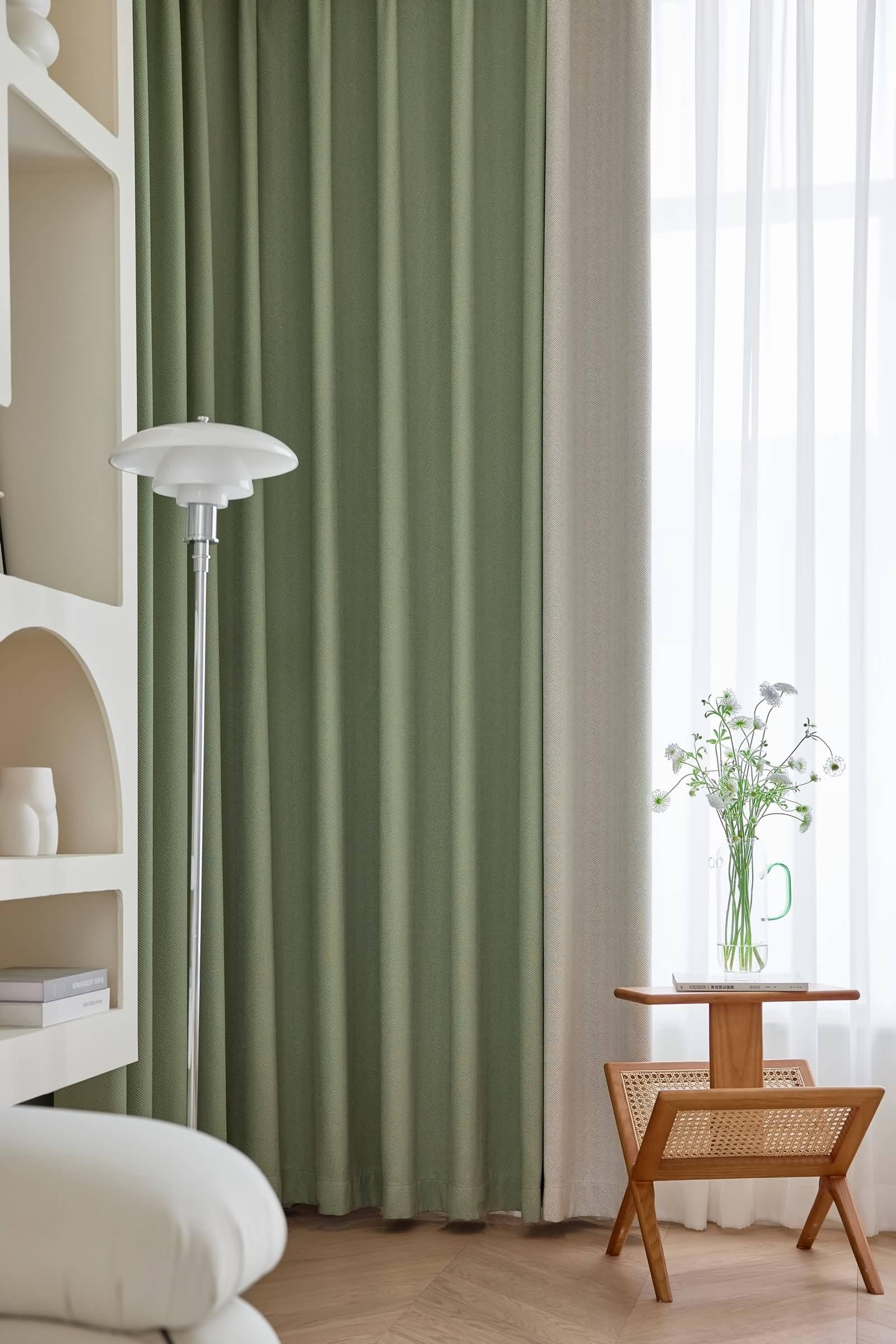 Verdunkelnde Vorhänge Ösen, Grün Beige Bicolor Patchwork Tüllen Raumverdunkelung Verdunkelungsvorhänge für Schlafzimmer und Wohnzimmer132 x 229 cm