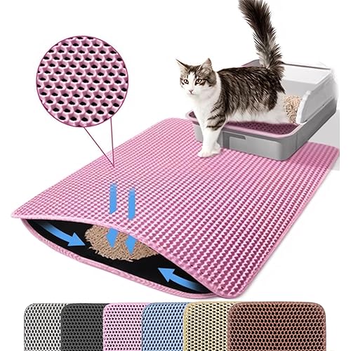 Jumbo Cat Litter Mat, 46x26 Inches Double Layer Honeycomb Litter Trapping Mat, Non Slip Waterproof Urine Proof Extra Large Cat Litter Box Mat, Kitten Supplies and Essentials, XXL, Pink