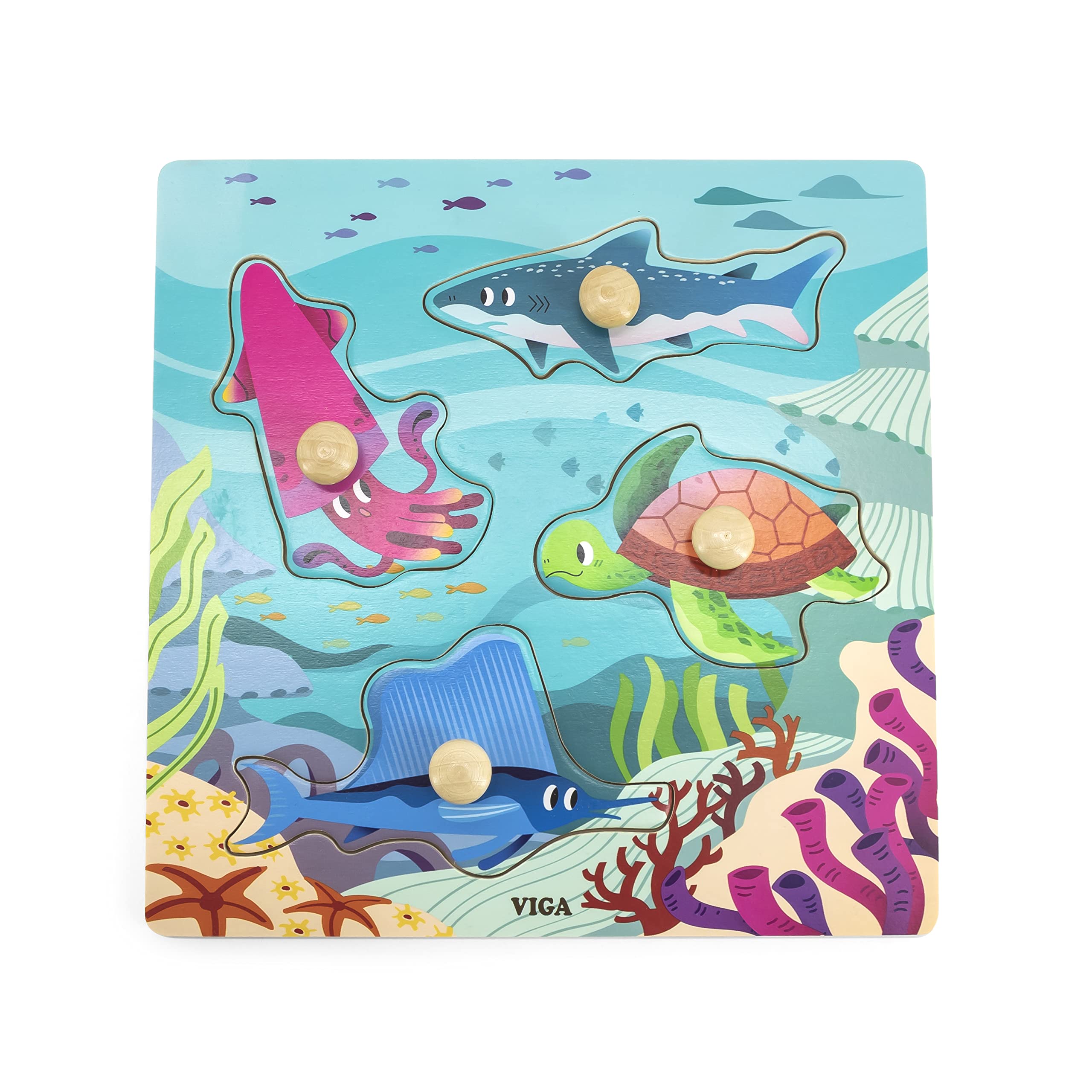 Viga Wooden Knob Puzzle - Sea Animals