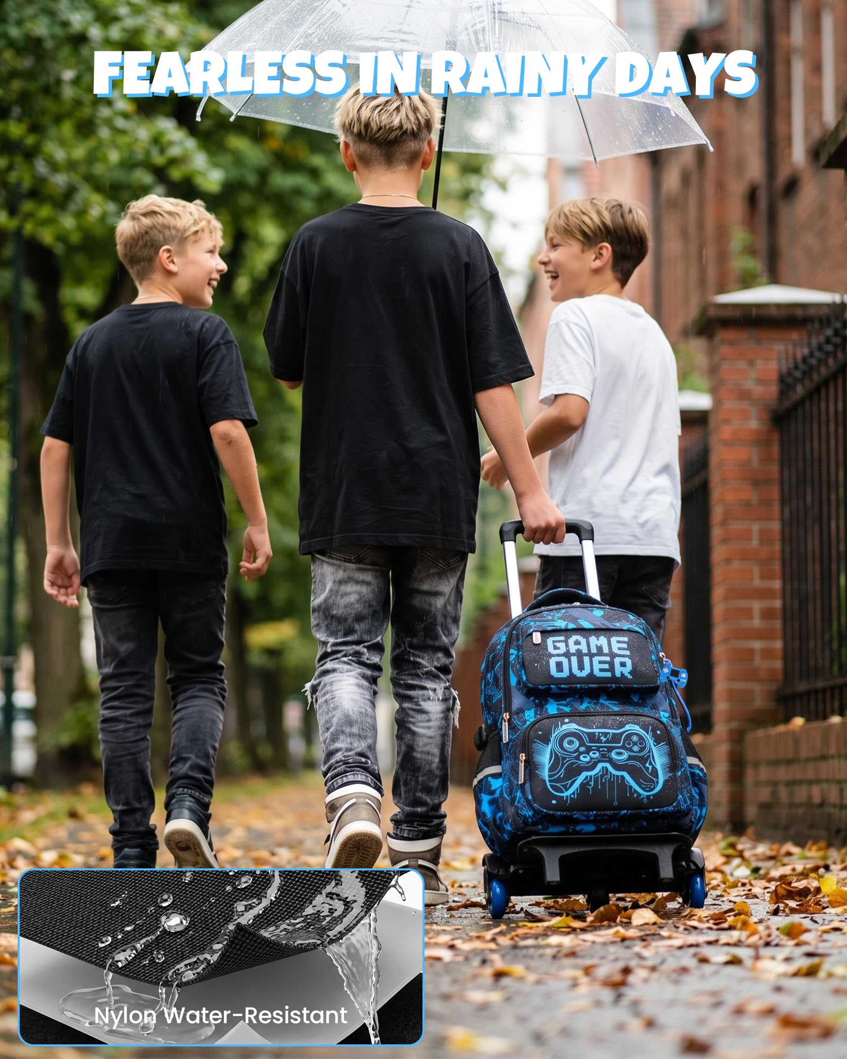 Amythe Plecak na Kółkach Chłopcy 8-12 Lat z 6 Kołami Świecący Duży, Rot | Świecący Wodoodporny Duży Odblaskowy Czerwony Daypack Wielokieszeniowy Pojemny Wytrzymały do Szkoły Podróż Wędrówki