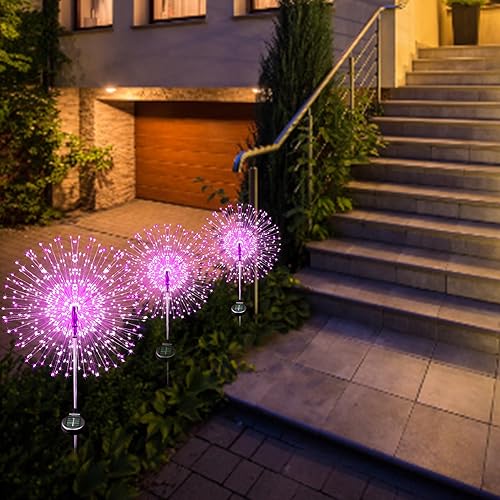 Miniatura 8 de JJGoo Luces solares de jardín, luces solares de fuegos artificiales, paquete de 2, 120 LED, 2 modos de iluminación, luces solares para exteriores,