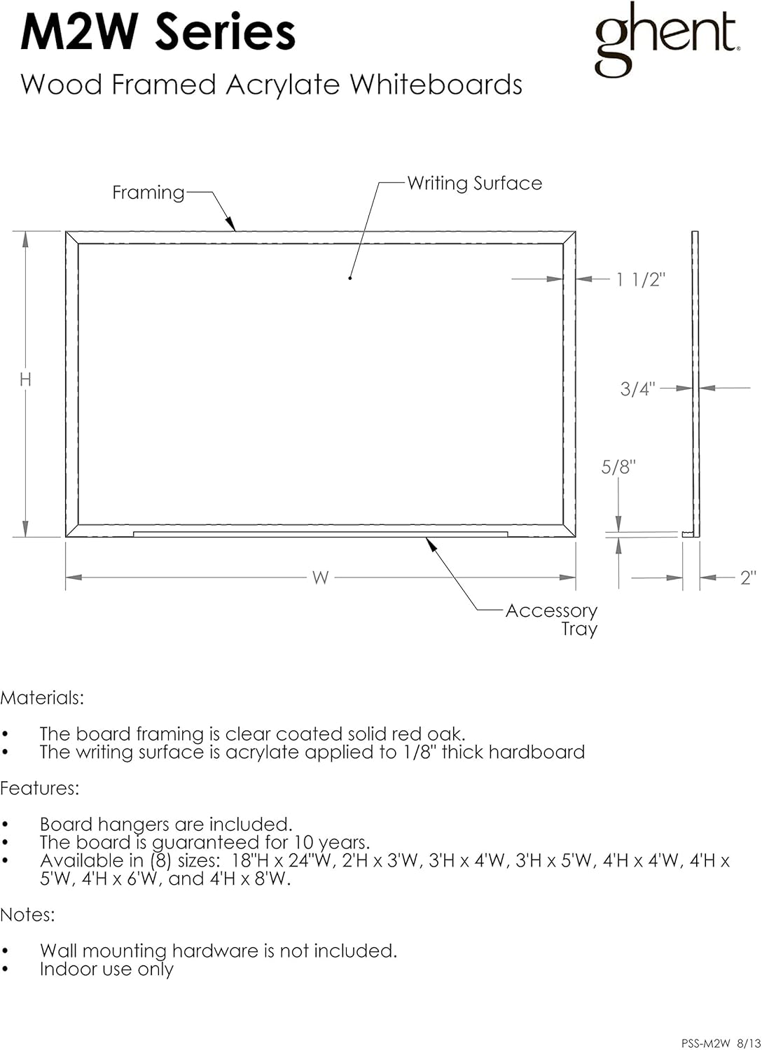 Ghent 48.5 x 72.5 inches Wood Frame Non-Magnetic Whiteboard Includes 1 Marker & Eraser - Made in U.S.A.