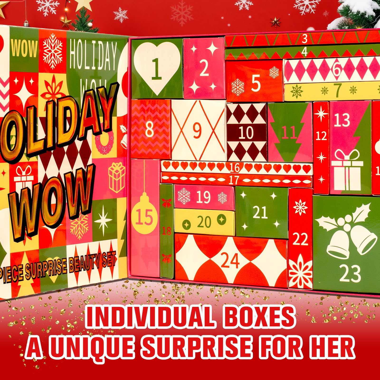 Calendario de Adviento de belleza para niñas y adolescentes, 24 piezas de maquillaje en caja individual, calendario de Adviento de Navidad, sorpresas de belleza, juego de cuenta regresiva