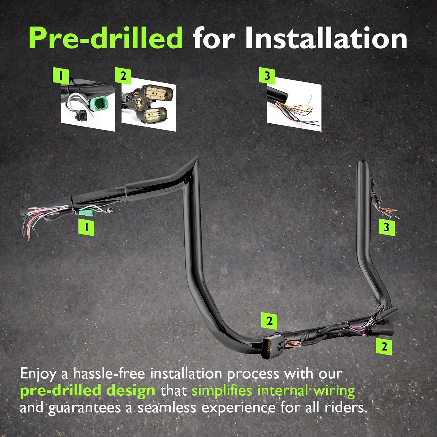 Mofun 10" Rise Pre-Wired Handlebars Ape Hangers 1 1/4" Fat 1" Clamp Compatible with Harley Touring Street Glide Electra Glide Ultra Limited, 2008-2013 Black