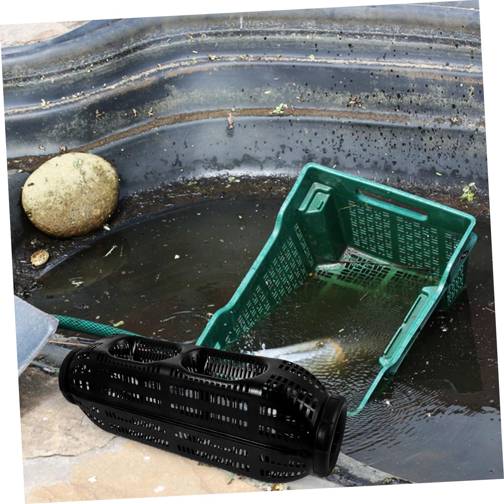 ibasenice gabbia di anguille gabbia di pesca portatile rete per anguille e gamberetti gabbia per esche per lanciatore di esche porta esche da pesca all'aperto plastica Black