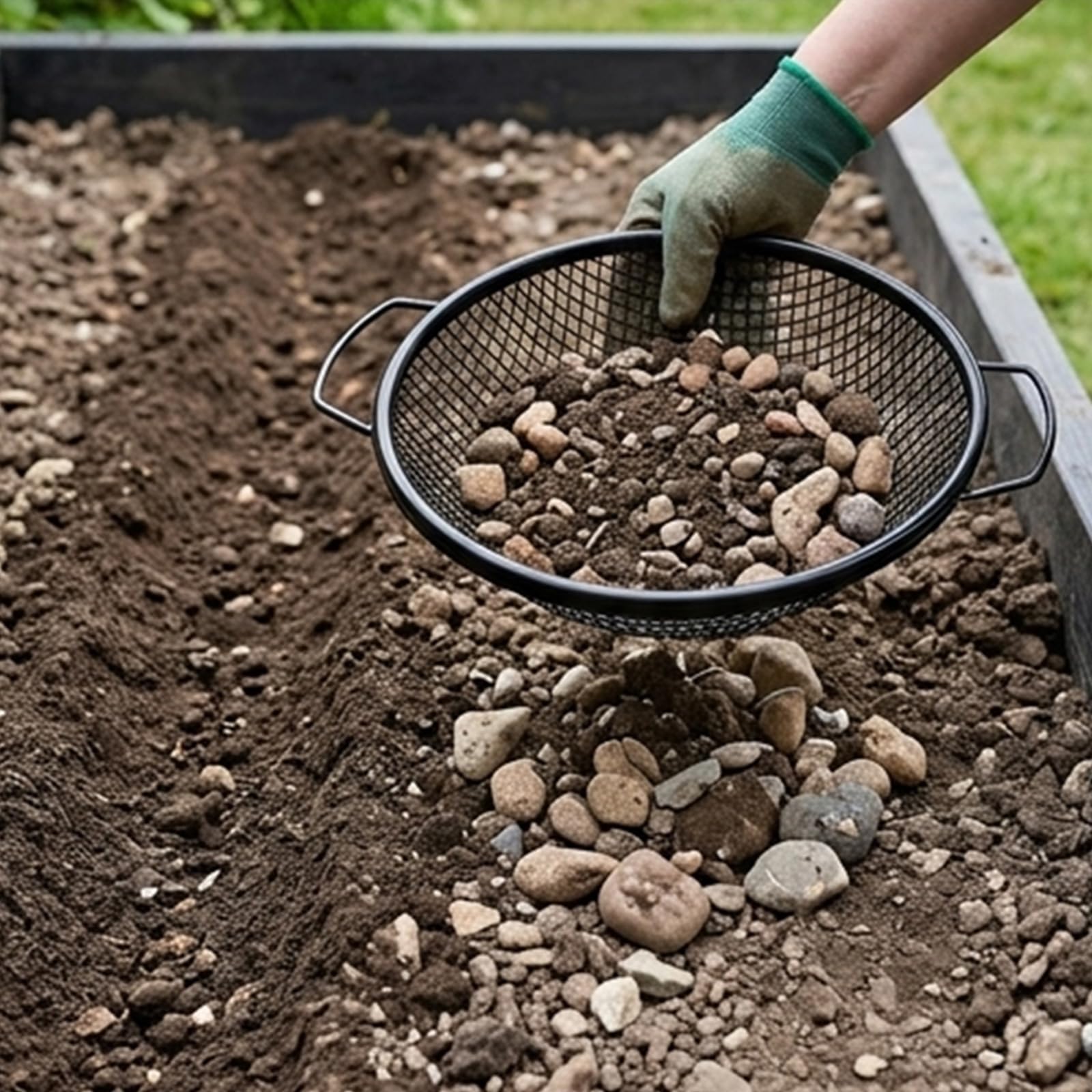 Set di setacci per terriccio da giardino in rete metallica con maniglie laterali, setaccio rotondo per terriccio da 30 cm, per terriccio per terriccio e compost, separatore di sporco, detergente per
