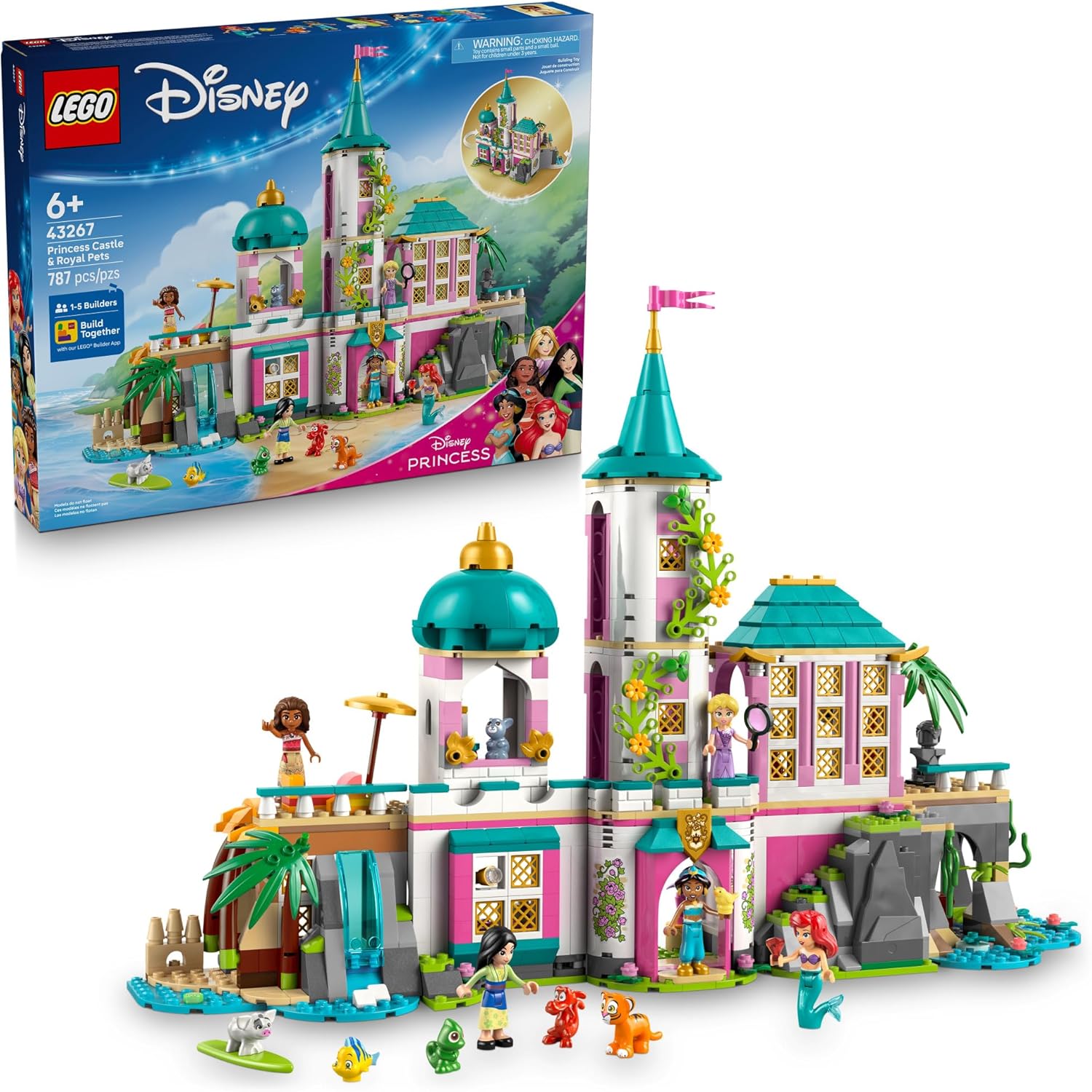 LEGO Disney Princess Castle & Royal Pets Kids Toy - Pretend Play Building Set for Girls and Boys, Ages 6+ - Includes Ariel, Rapunzel, Jasmine, Moana, and Mulan - Gift Idea for Birthdays - 43267