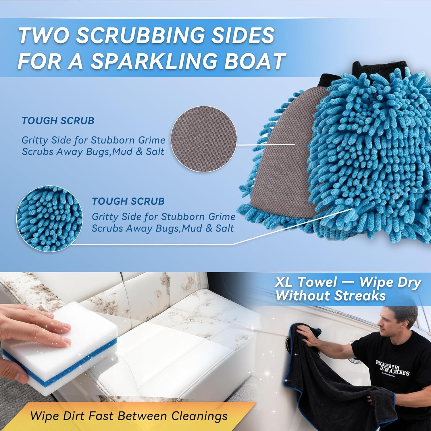 5-in-1 Salt Remover Wash Kit, pH Neutral Boat Cleaner for Boats, Cars& Boating Accessories, Marine Engines & Outboard Motor Flush, Includes Foam Sprayer, XL Towel, Wash Mitt & Scuff Erasers
