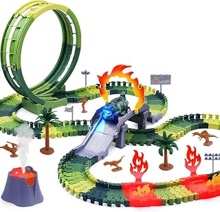 2442 Dinosaur Race Track Set with Toy Cars | Dinosaur-themed car track playset for racing, building and imaginative play at home or as a gift.