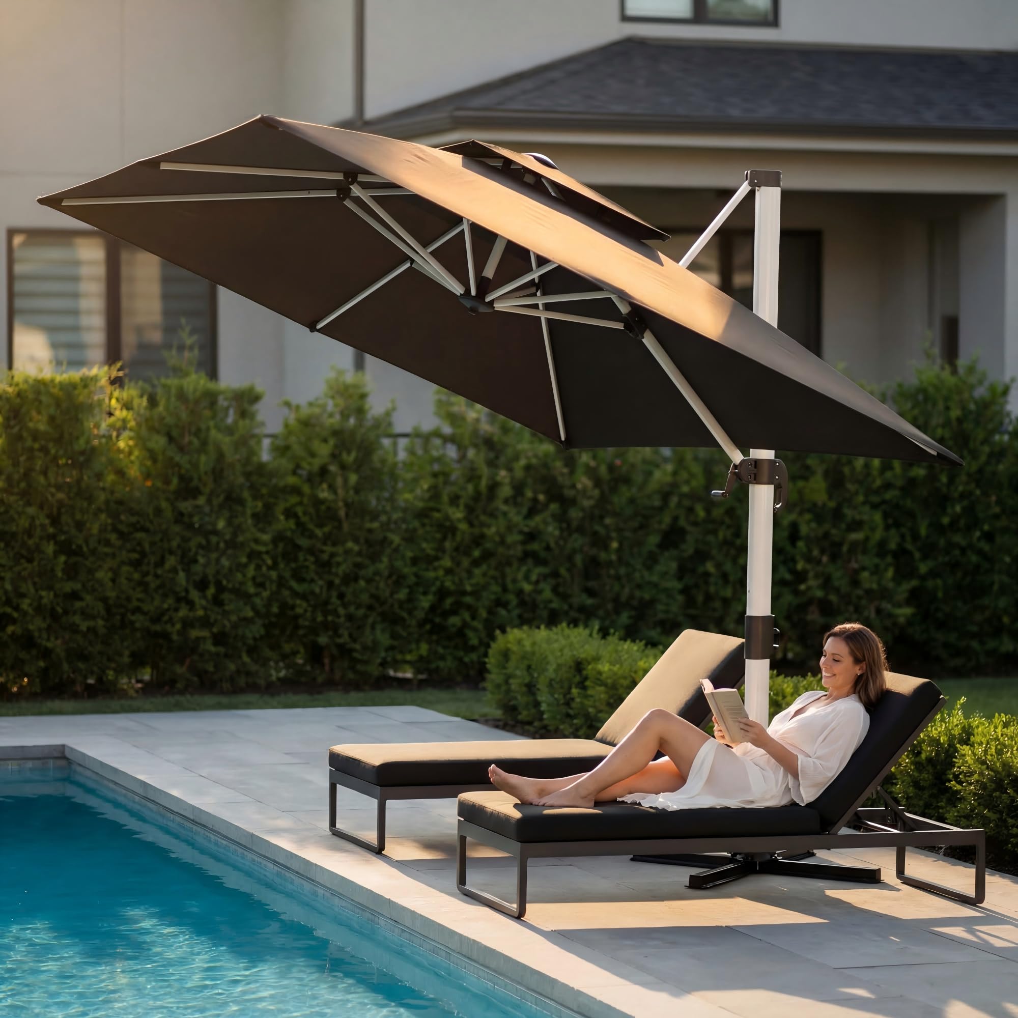 TRIUMPHKEY Sonnenschirm Balkon 300x400x260 cm Aluminium Freischwingender Sonnenschirm mit Kurbel Wasserdichter Gartenschirm,Obere Doppelschicht, UV50+ Sonnenschutz, 360° drehbar, Grau