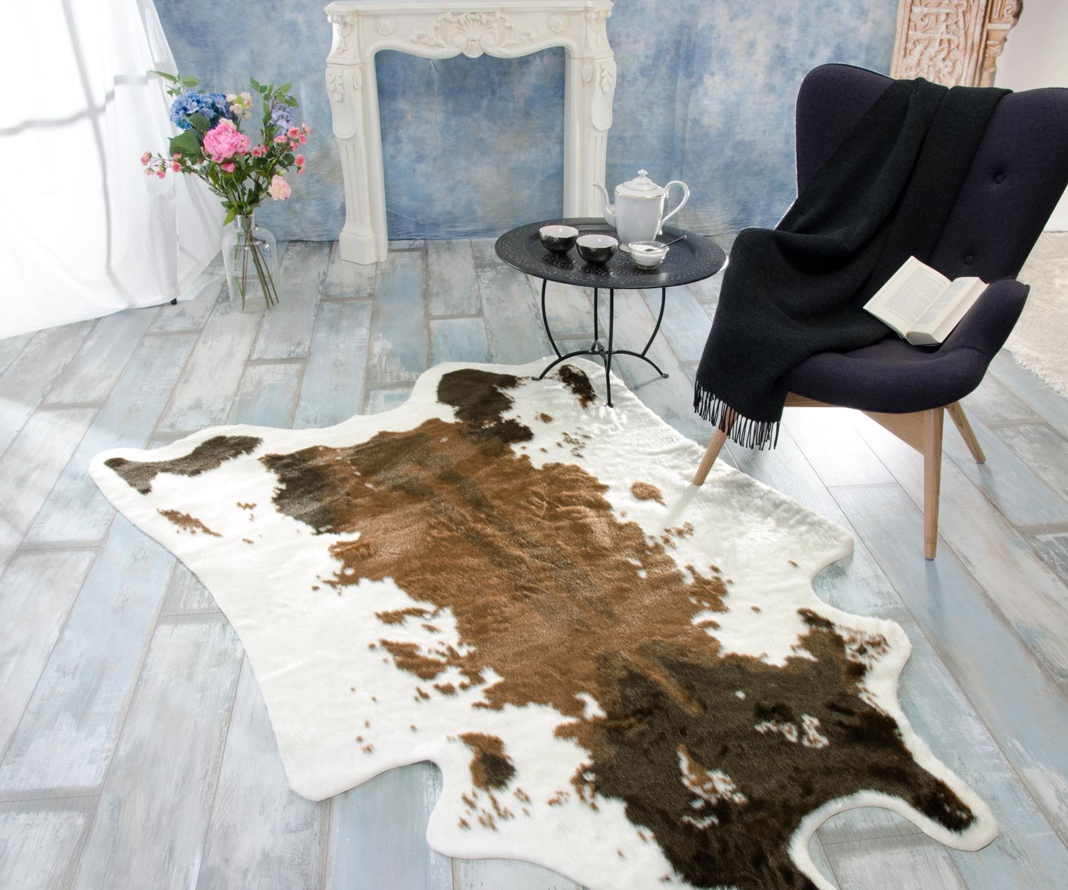 Kuhfellteppich aus Kuhfell-Imitat, Kunstfell Groß 145x205cm - Braun