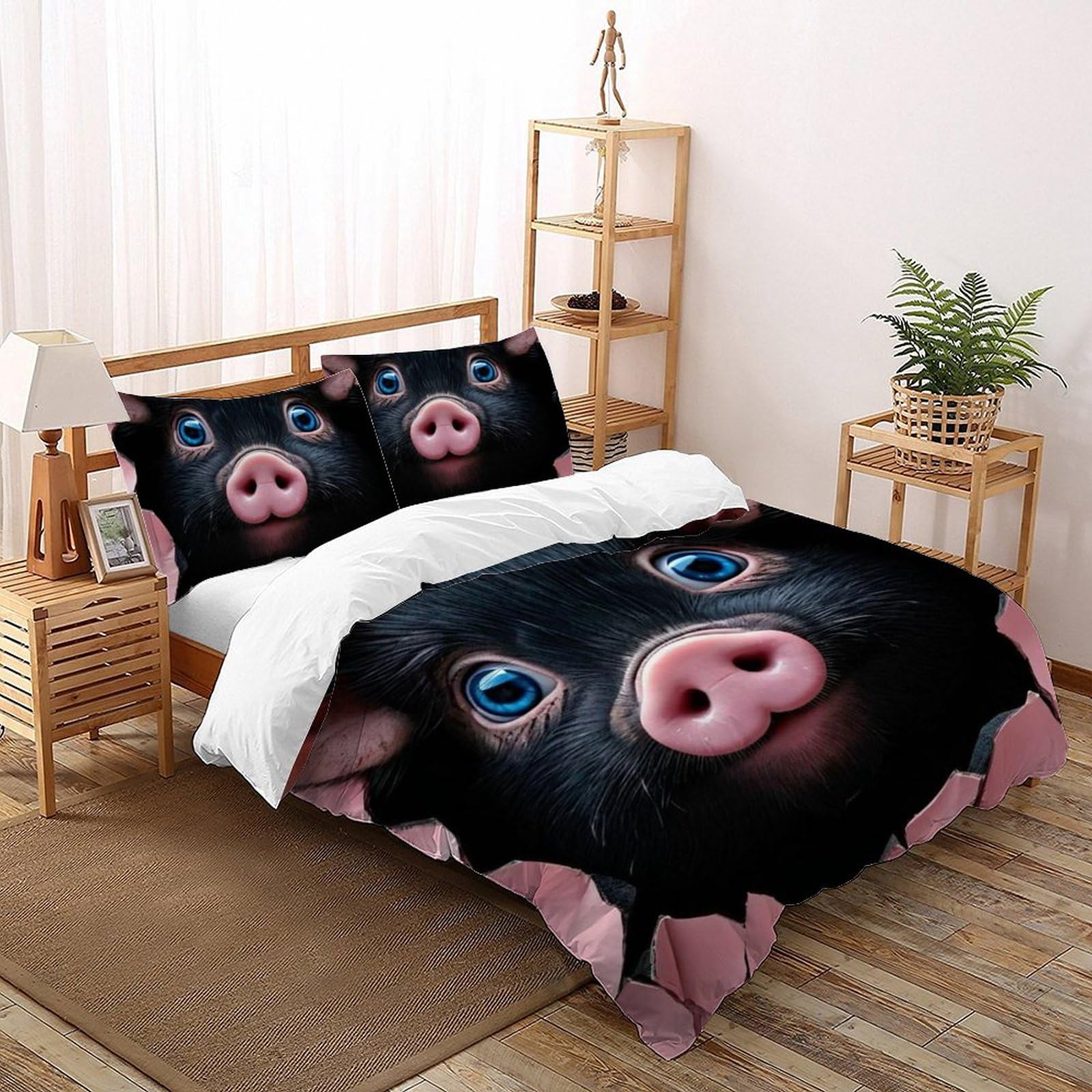 Housse de couette cochon rose lit double zippée pour lit enfant 200x200