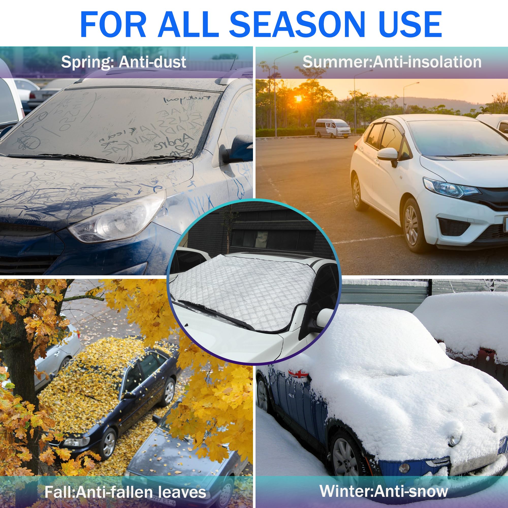 Copertura per parabrezza anteriore, pieghevole, protezione per parabrezza auto, antigelo, neve, anti-ghiaccio, sole, UV, polvere, impermeabile, resistente per auto in tutte le condizioni atmosferiche