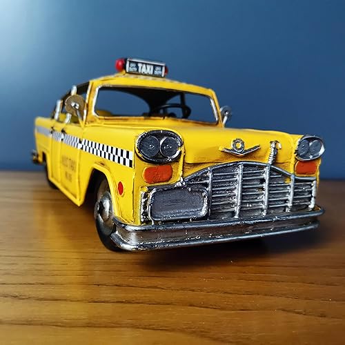 Miniatura 5 de Retro hecho a mano amarillo NYC Classic Checkered Taxi Cab Modelo de taxi de la ciudad de Nueva York 11 pulgadas de largo, modelo de vehículo