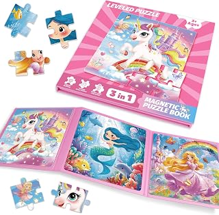 Magnetic Puzzles for Toddlers Ages 3-5, Unicorn Mermaid Princess Magnetic Puzzles for Kids Ages 4-6, Travel Jigsaw Puzzles Toys for Car Airplane Road Trip Activities Game, Girls Birthday Gifts