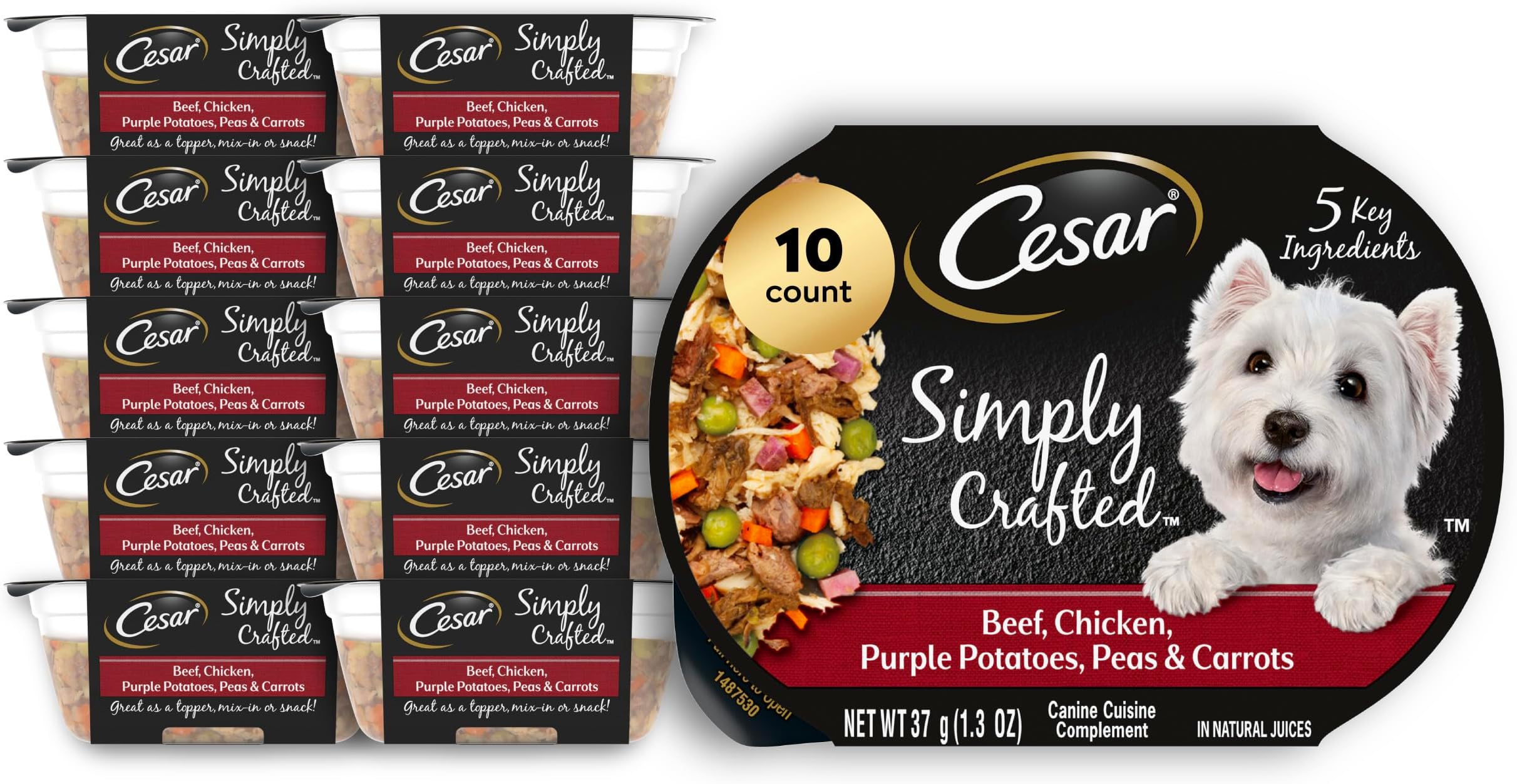 Cesar Simply Crafted Canine Cuisine Complement Adult Wet Dog Food Topper Beef, Chicken, Purple Potatoes, Peas & Carrots, 40ml Tub