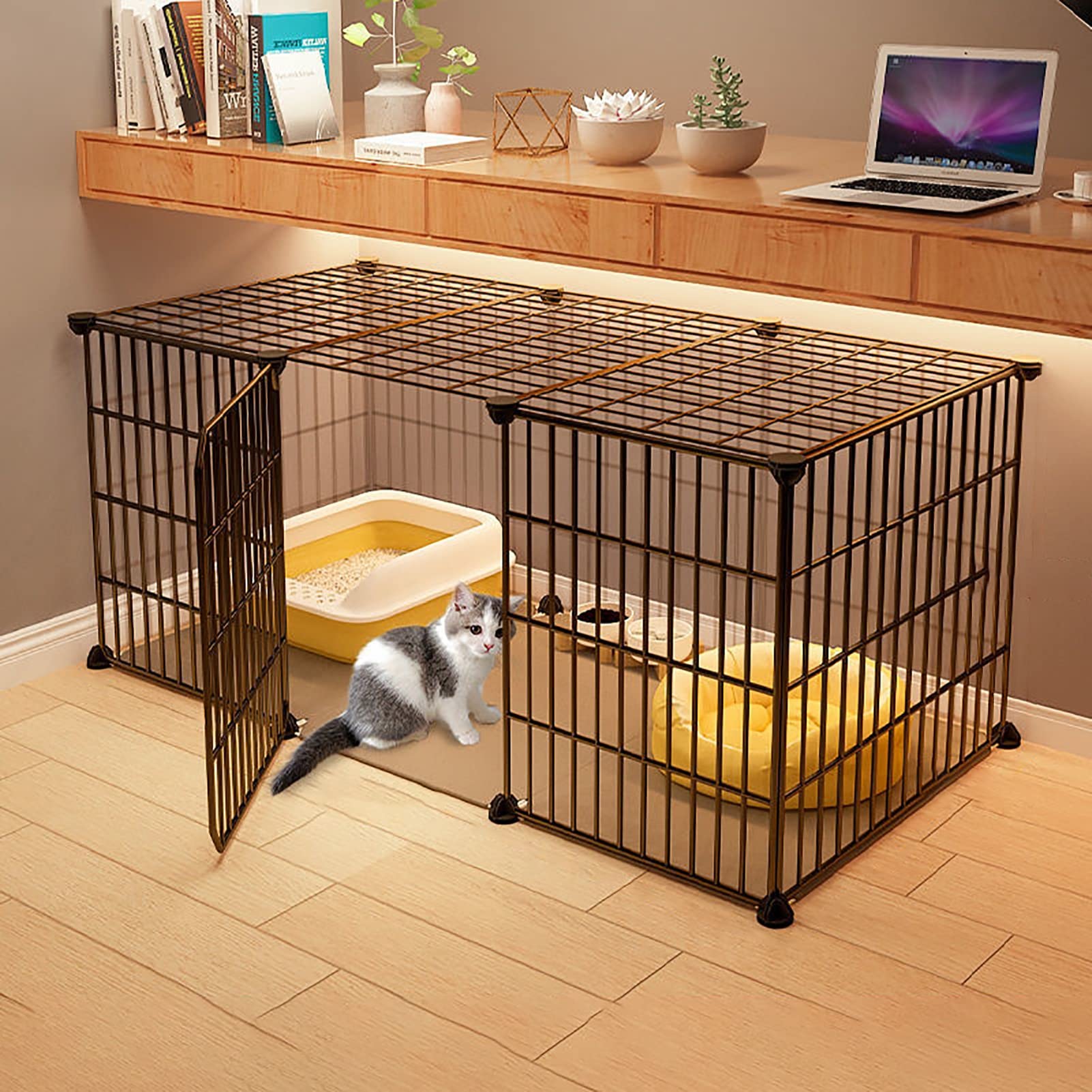 Cage pour Chat en Métal avec Plate-Forme Robuste, Parc Amovible pour Animaux de Compagnie