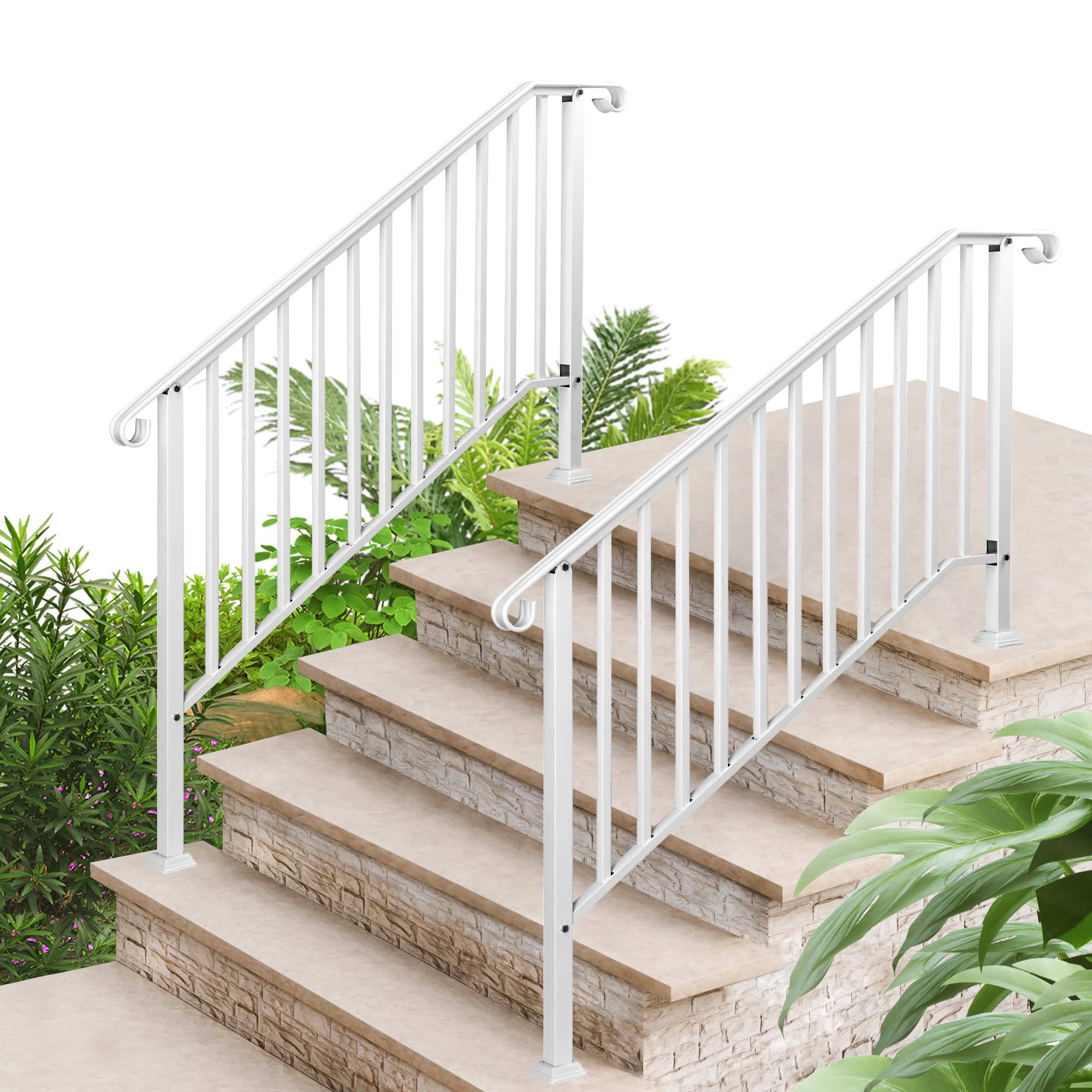 Snapklik.com : 2 Pack 5 Step Handrails For Outdoor Steps, Wrought Iron