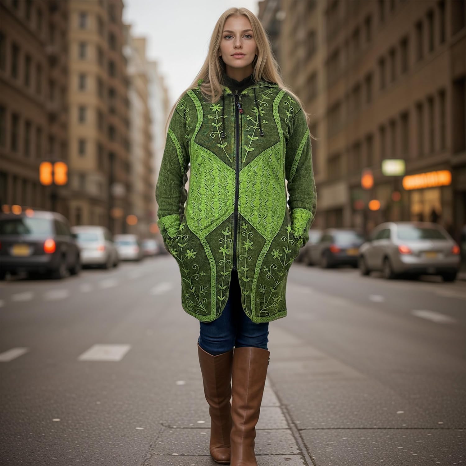 Agan Traders Women's Bohemian Patchwork Distressed Long Jackets for Women