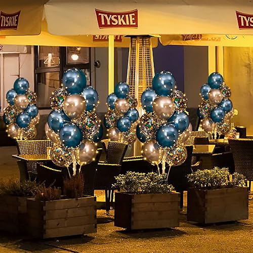 Miniatura 6 de Kit de soporte para globos para suelo con tira de luces, juego de 2 centros de mesa azul Rolay, decoración para bodas, Navidad, adultos, cumpleaños,