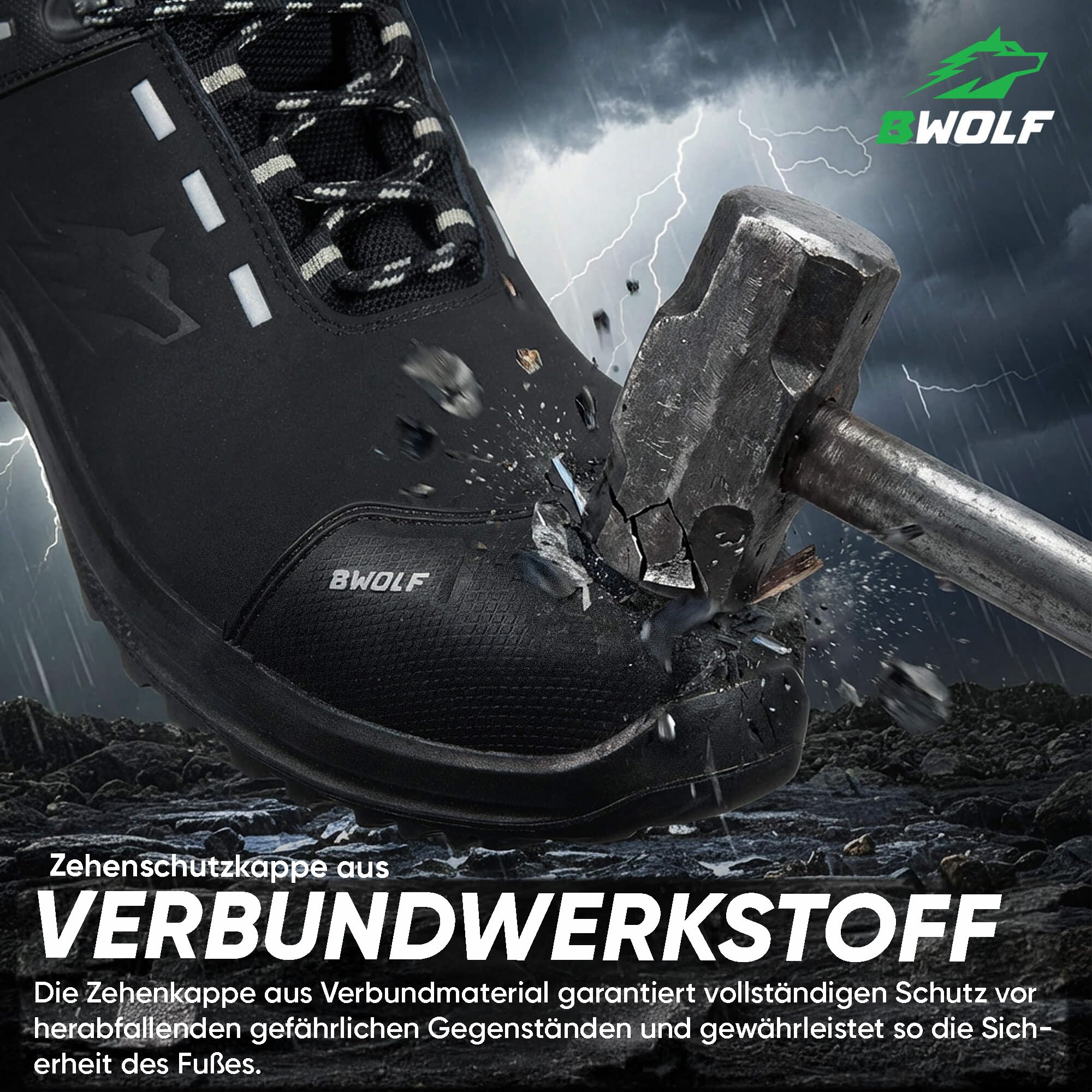 BWOLF Defender S3 Arbeitsschuhe Herren Sicherheitsschuhe aus wasserabweisendem Nubukleder, Kevlar-Kappe und Zwischensohle, rutschfest