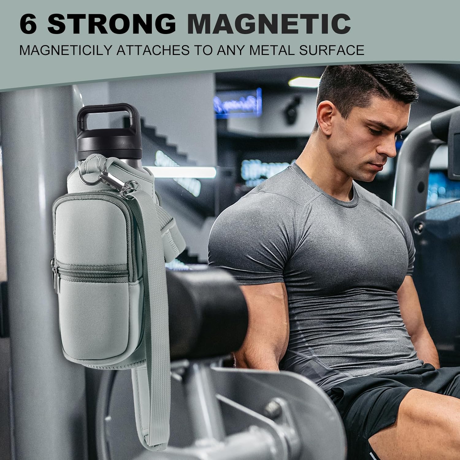 Magnetic Gym Bags for Men & Women with Adjustable Strap,Magnetic Bag Water Bottle Holder for Travel, Work,Sports,Water Bottle Sling Bag with Pocket (Gray) - Image 6