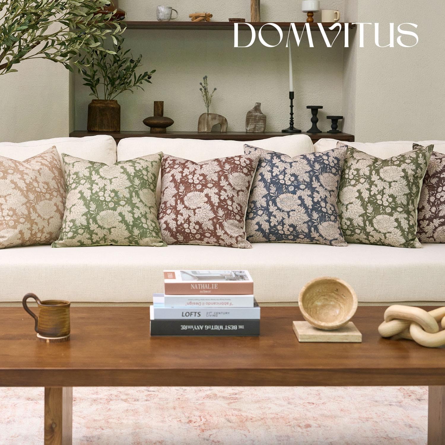 DOMVITUS Floral Pillow Covers 18x18 Set of 2, Vintage Block Print Pillow Covers Neutral Decorative Farmhouse Throw Pillow Covers for Bed Couch Living Room Dark Brown - Image 7