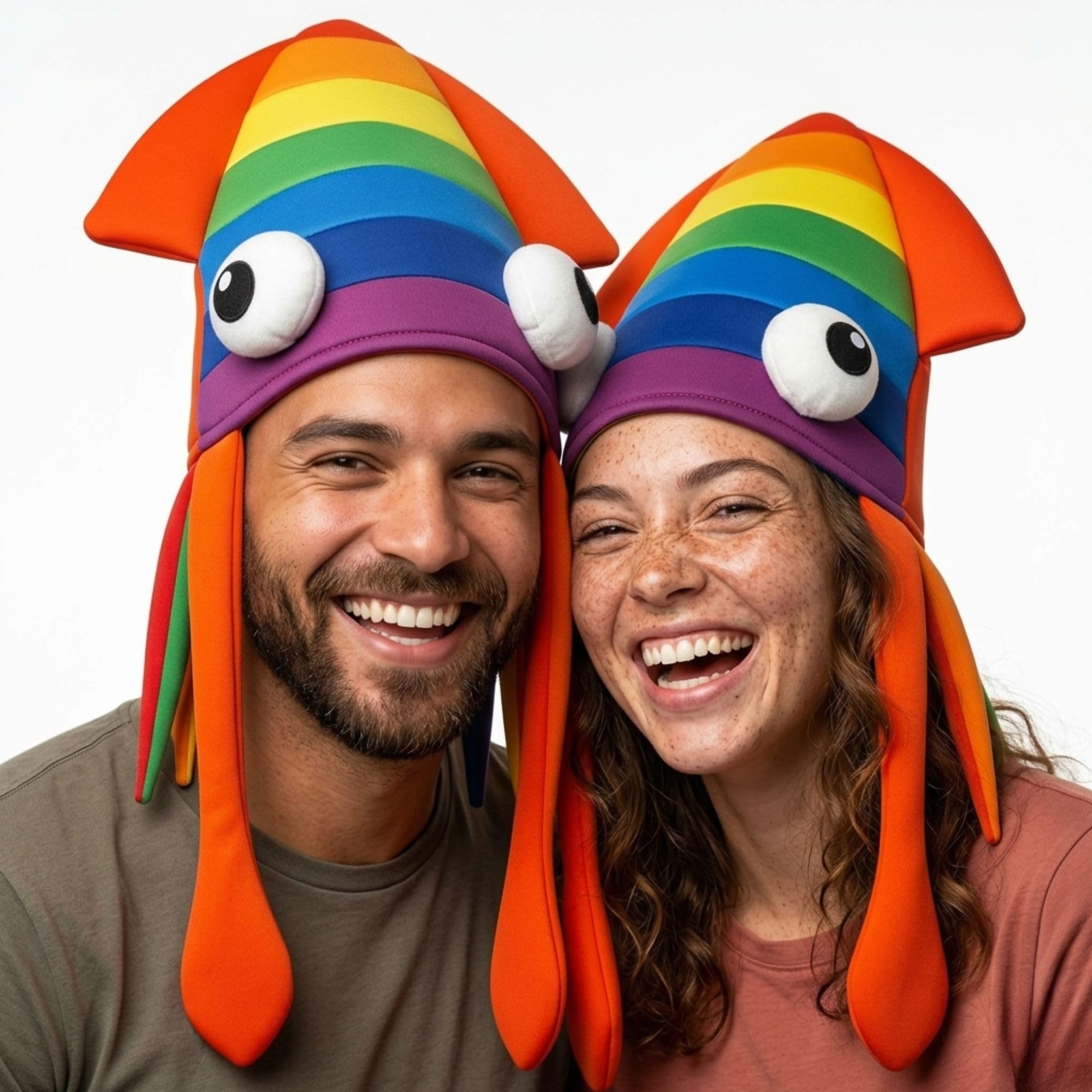 FUN FABLES Rainbow Squid Hat for Adults – Funny Costume Accessory with Tentacles & Googly Eyes – LGBT Pride, Carnival, Halloween, Fancy Dress Party Novelty Hat – One Size Fits Most