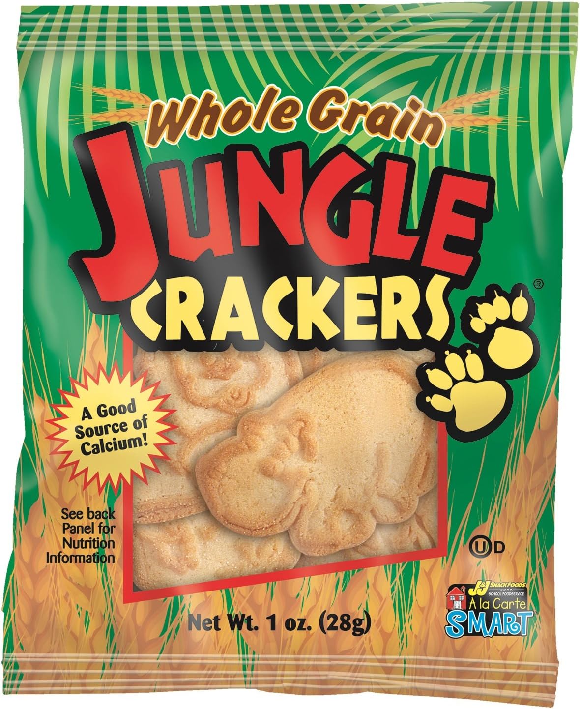 Whole Grain Jungle Animal Cracker Snacks, Fun-To-Eat Single Serve Pouches, No Artificial Colors or Flavors, 1 Ounce (Pack of 200)