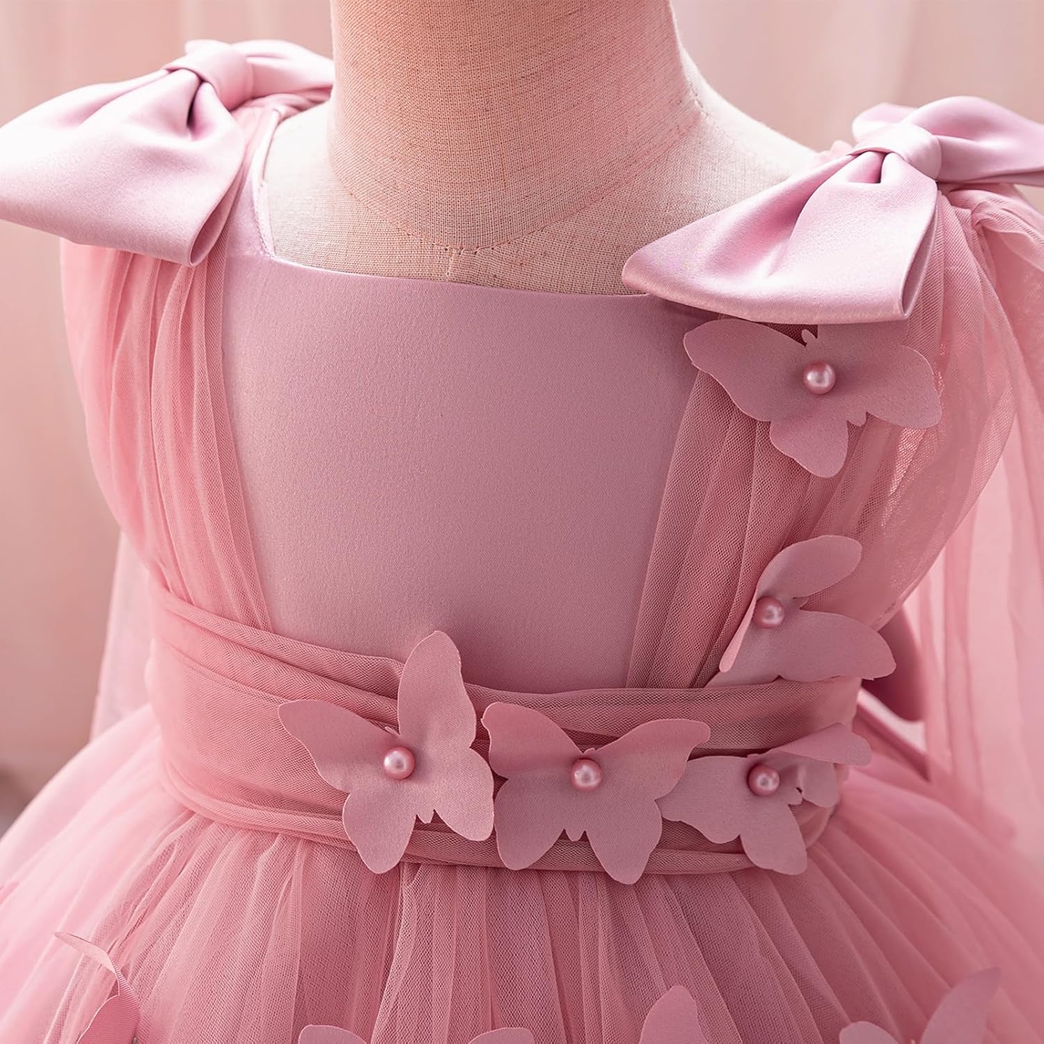 IDOPIP Toddler Baby Girls Butterfly Dresses Tulle Tutu Pageant Wedding Flower Girl Dress Princess Birthday Party Bowknot Gown - Image 5