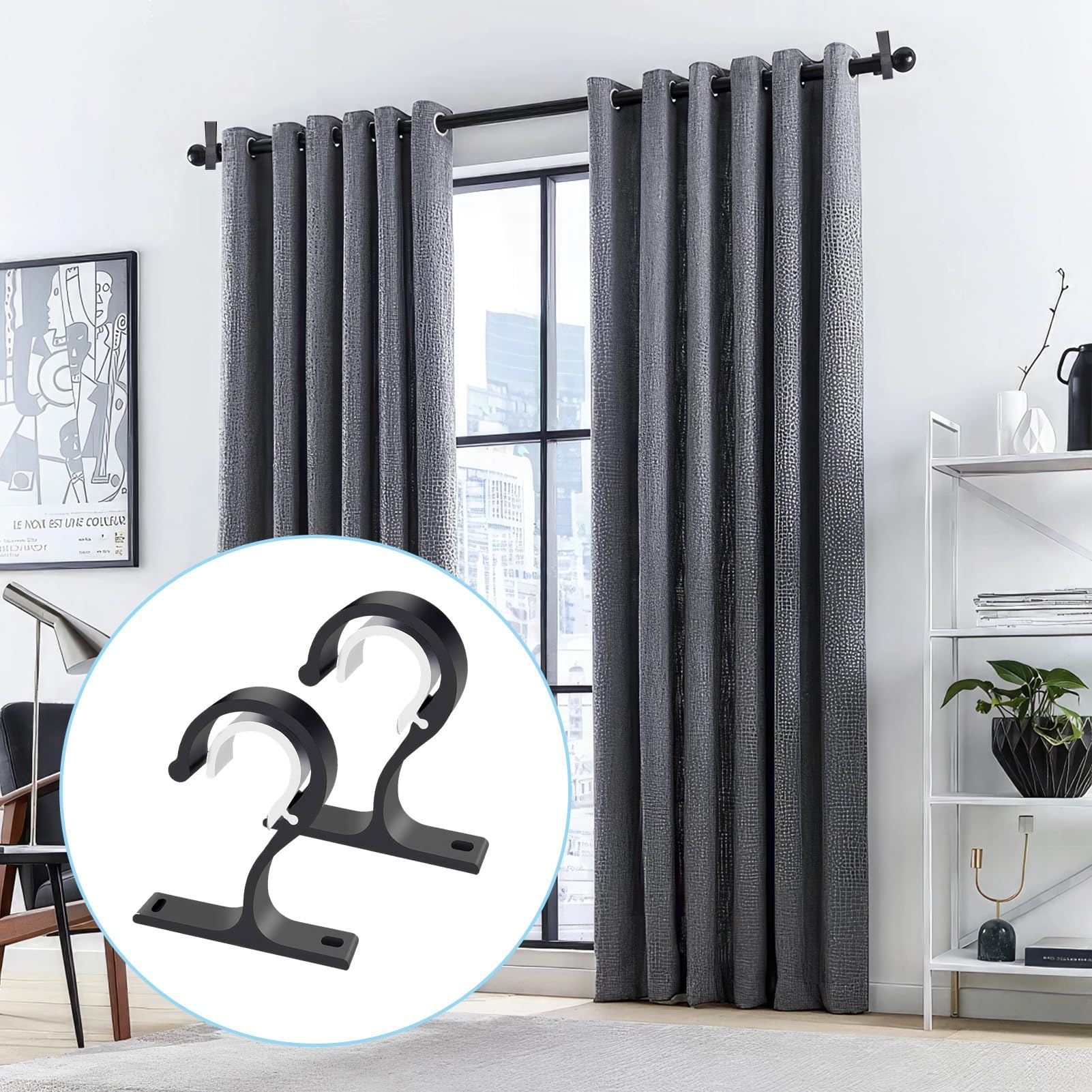 2 Stück Gardinenstange Halterung Schwarz für 25–28 mm Stangen Deckenhalterung Gardinenstange – Robuste Decken- und Wandhalterung für Vorhänge in Schlafzimmer, Wohnzimmer, Büro