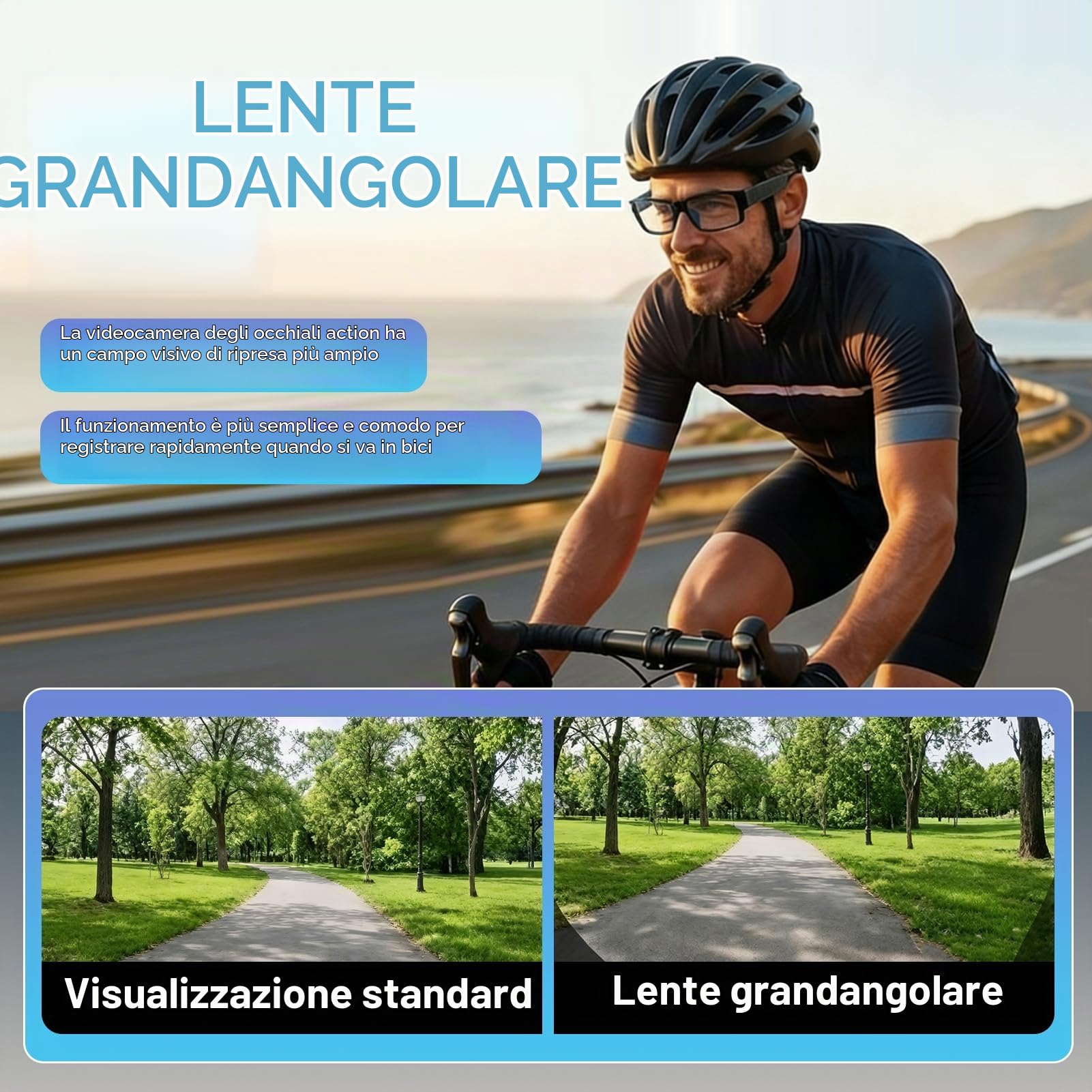 Sport Occhiali Fotocamera, Occhiali da Sole HD 1080P per Esterni | Previene Le Vibrazioni, Obiettivo Grandangolare, Video di Registrazione, Occhiali da Intelligenti per Uomini E Donne